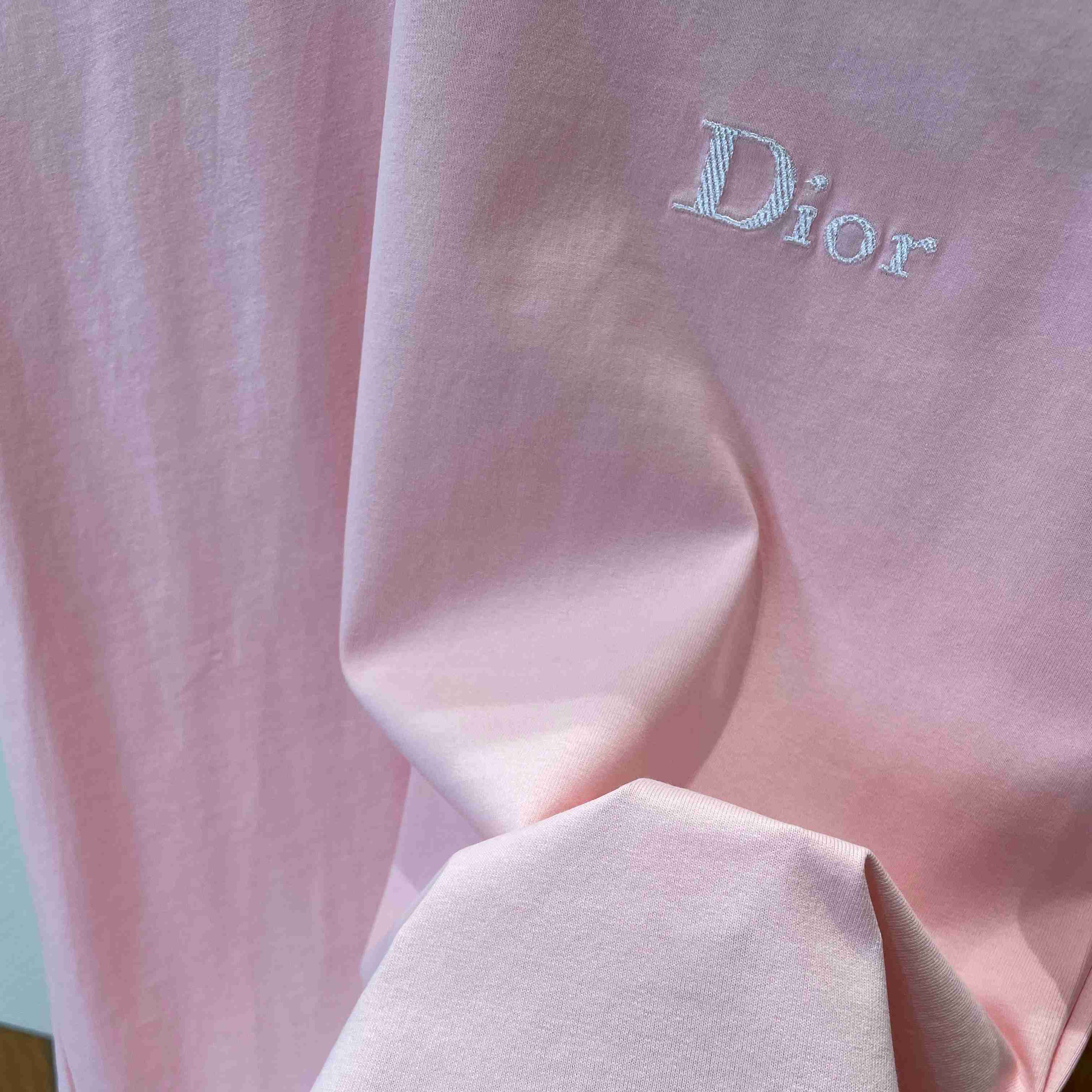 Dior T-Shirt with Dior Embroidery Pink - DesignerGu