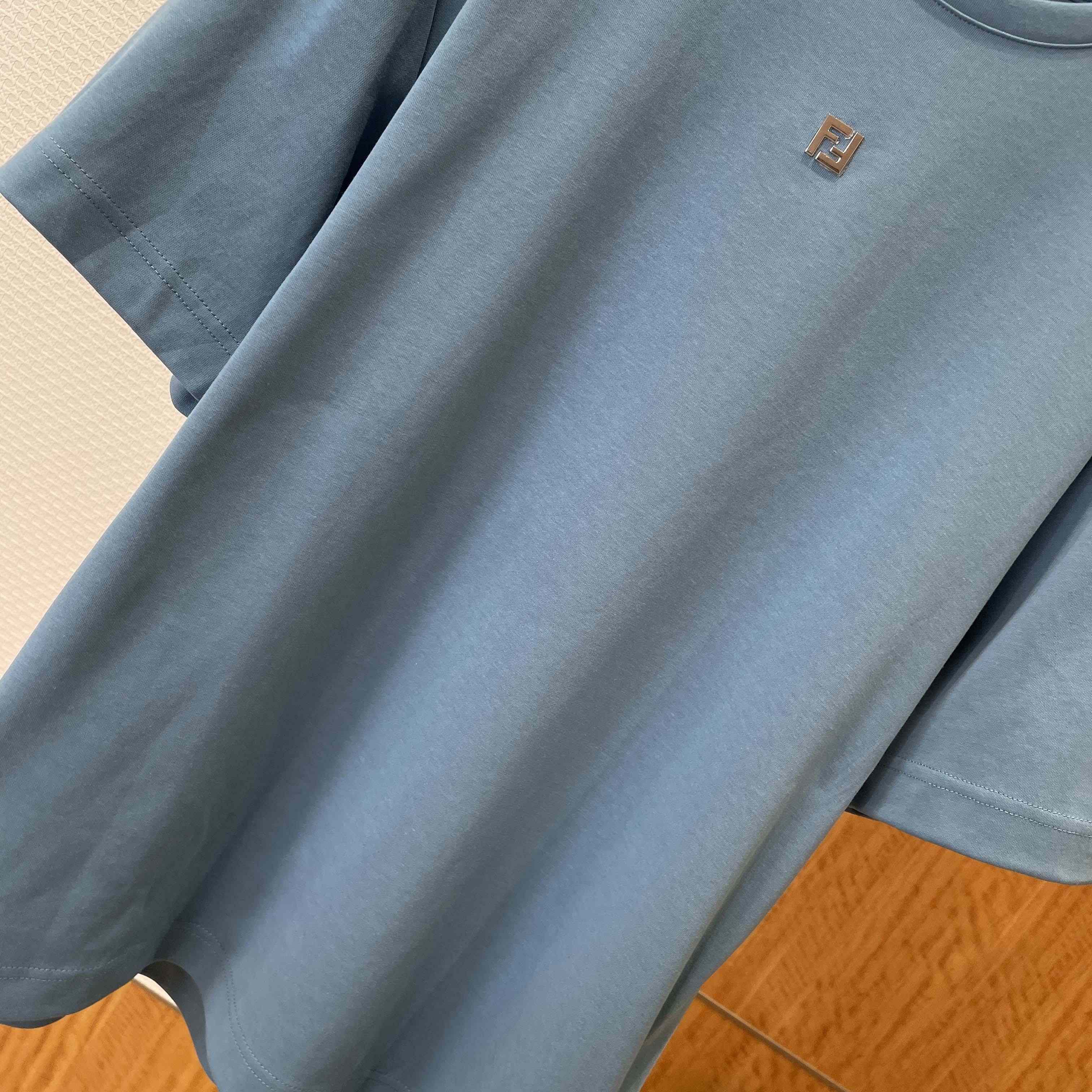 Fendi Light Blue Cotton T-shirt - DesignerGu