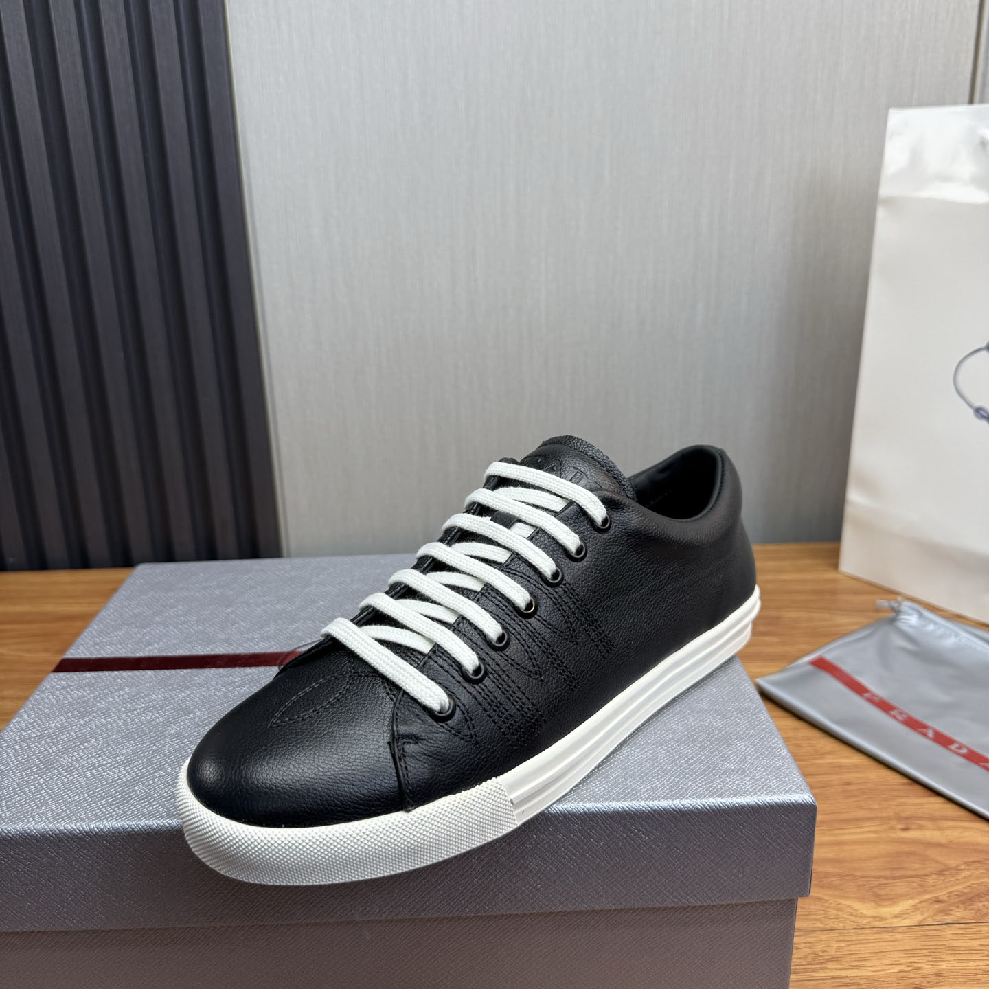 Prada Aged-Effect Lace-Up Low-Top Sneakers - DesignerGu