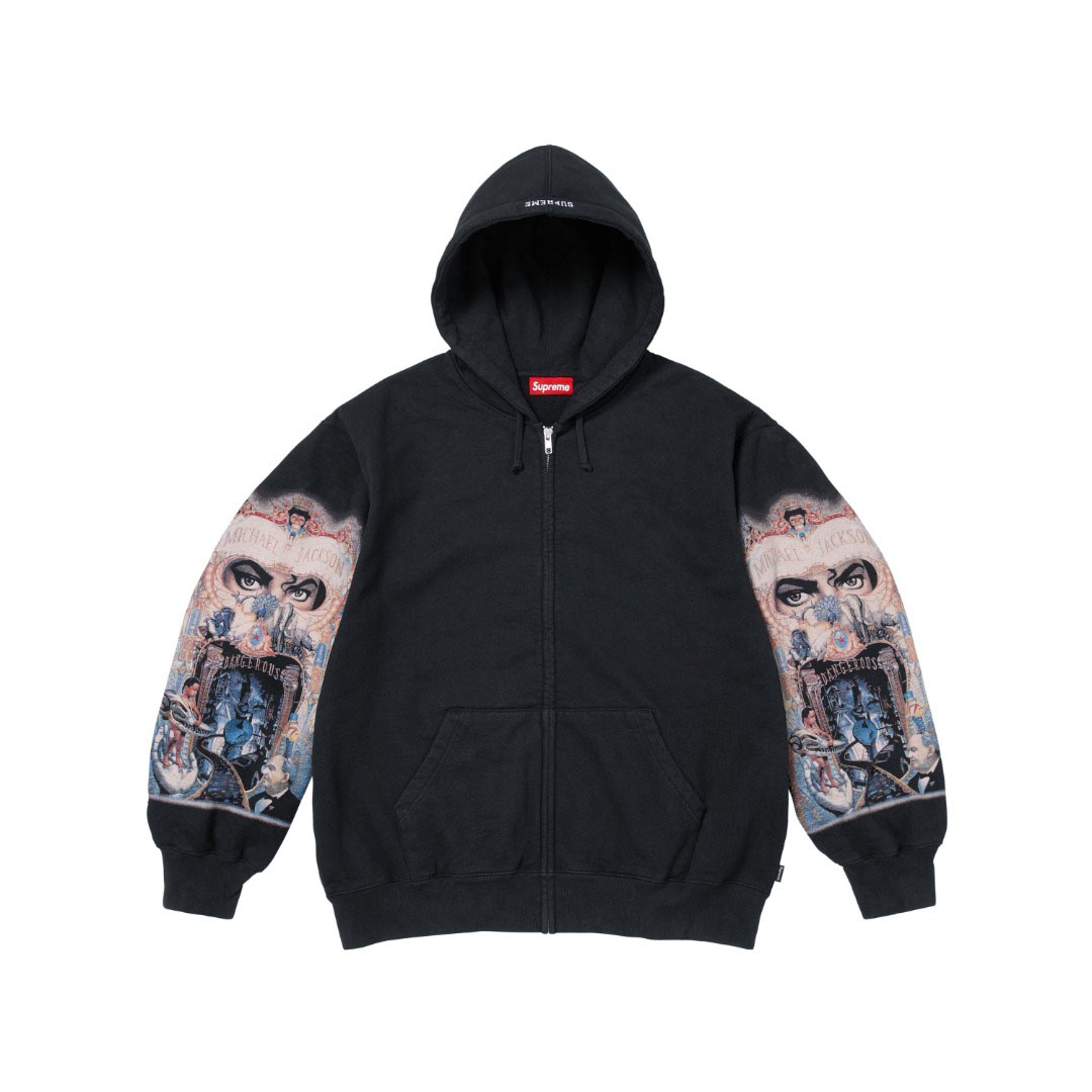 Supreme x Michael Jackson Graphic-Print Zip-Up Hoodie - Black - DesignerGu