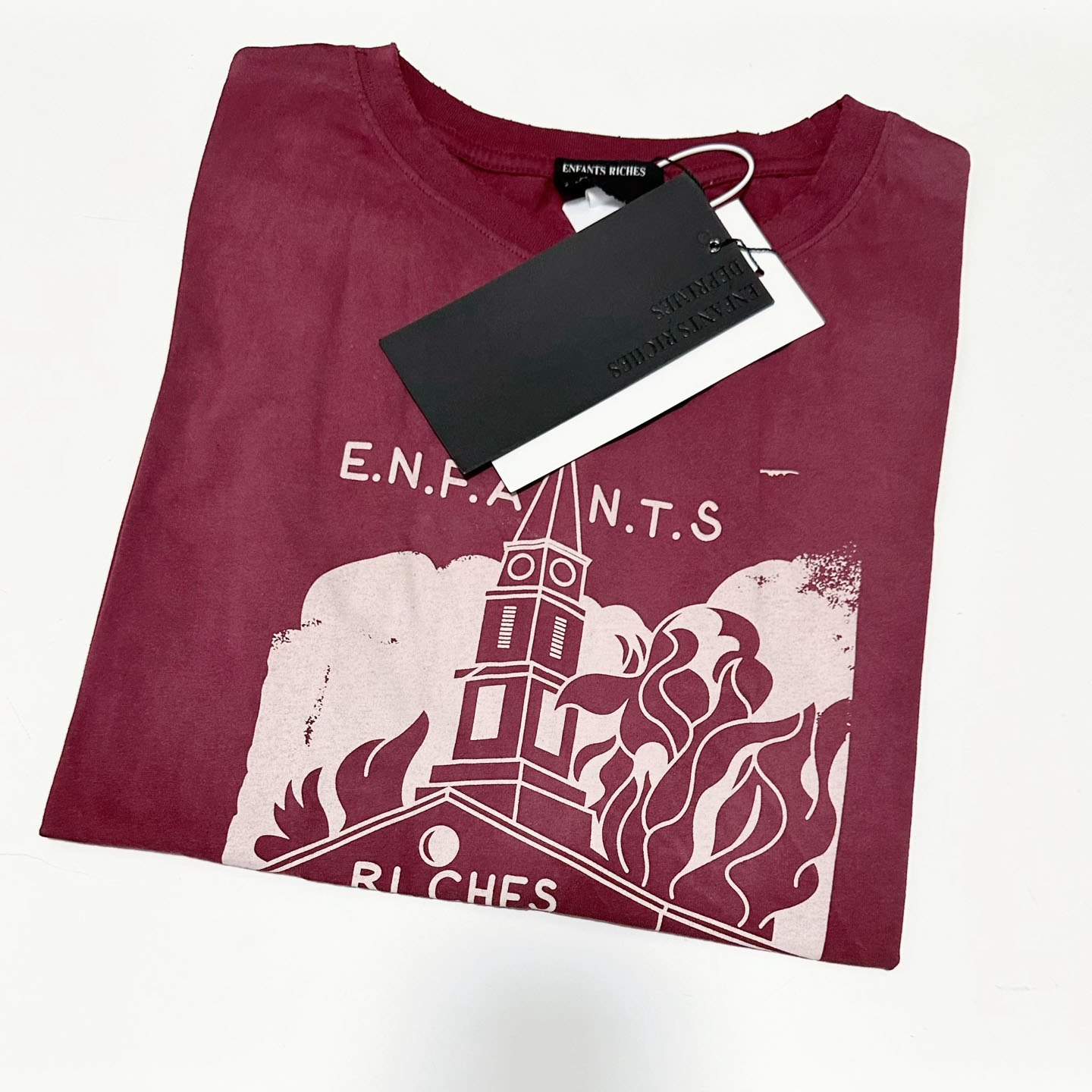 Enfants Riches Déprimés Burning Church T-Shirt 'Dark Scarlet' - DesignerGu