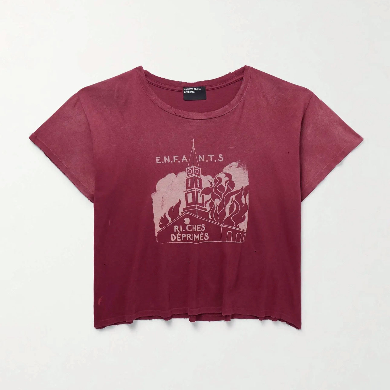 Enfants Riches Déprimés Burning Church T-Shirt 'Dark Scarlet' - DesignerGu