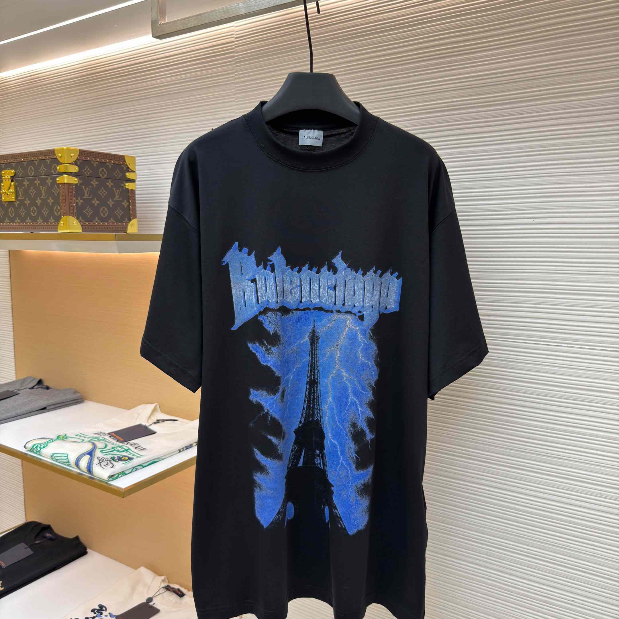 Balenciaga Paris Thunderstorm Oversized T-shirt In Black - DesignerGu