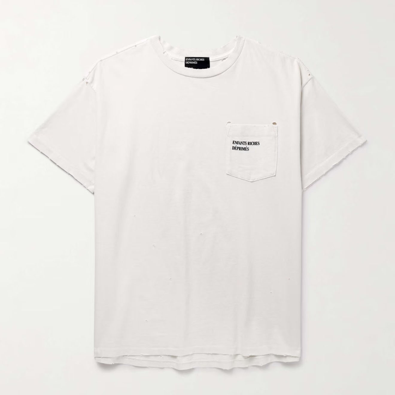 Enfants Riches Déprimés  Distressed Logo-Print Cotton-Jersey T-Shirt - White - DesignerGu