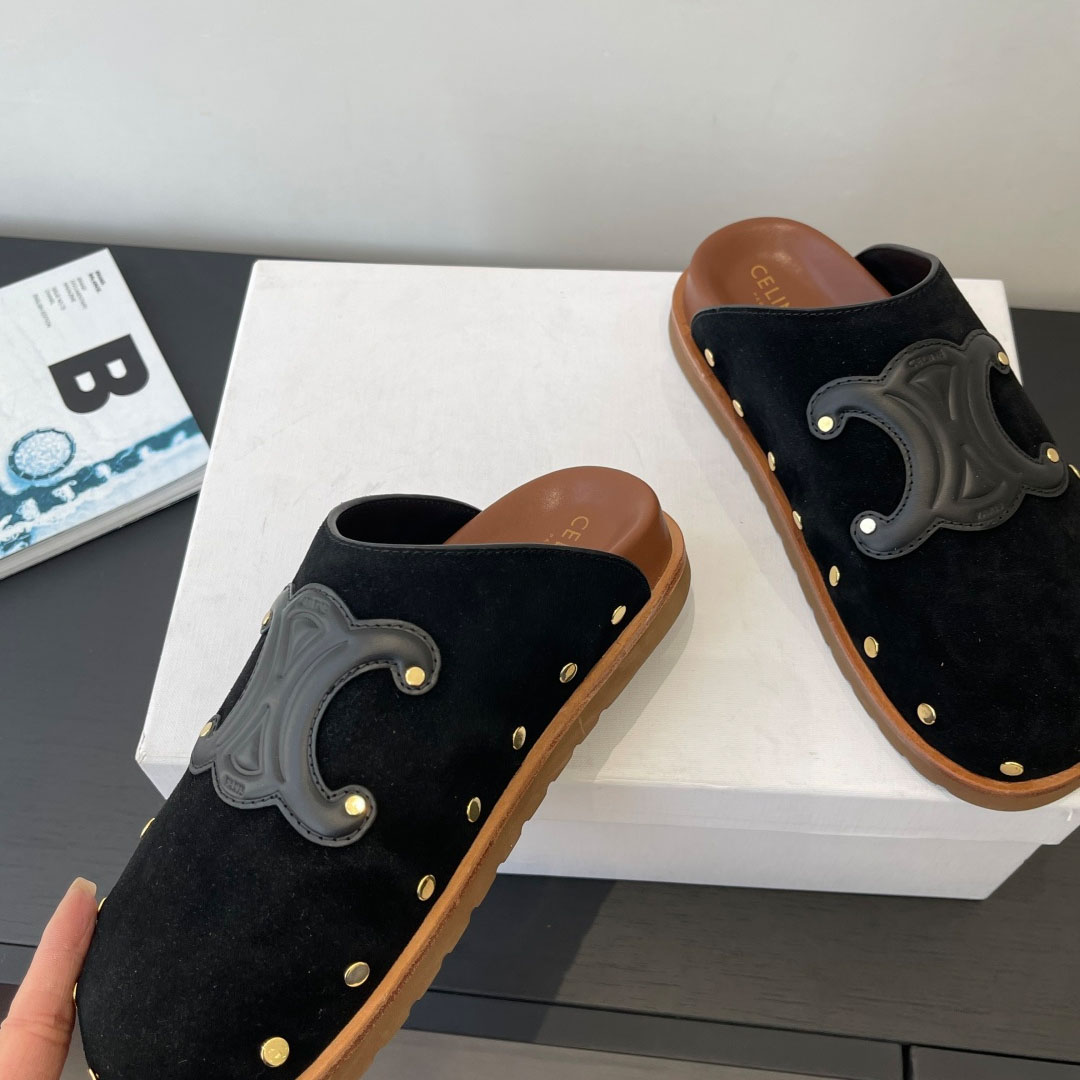 CELINE PITEA CLOG IN Suede Calfskin - DesignerGu