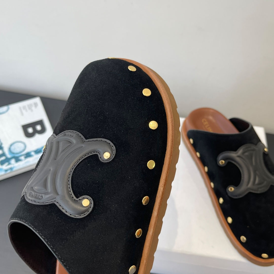 CELINE PITEA CLOG IN Suede Calfskin - DesignerGu