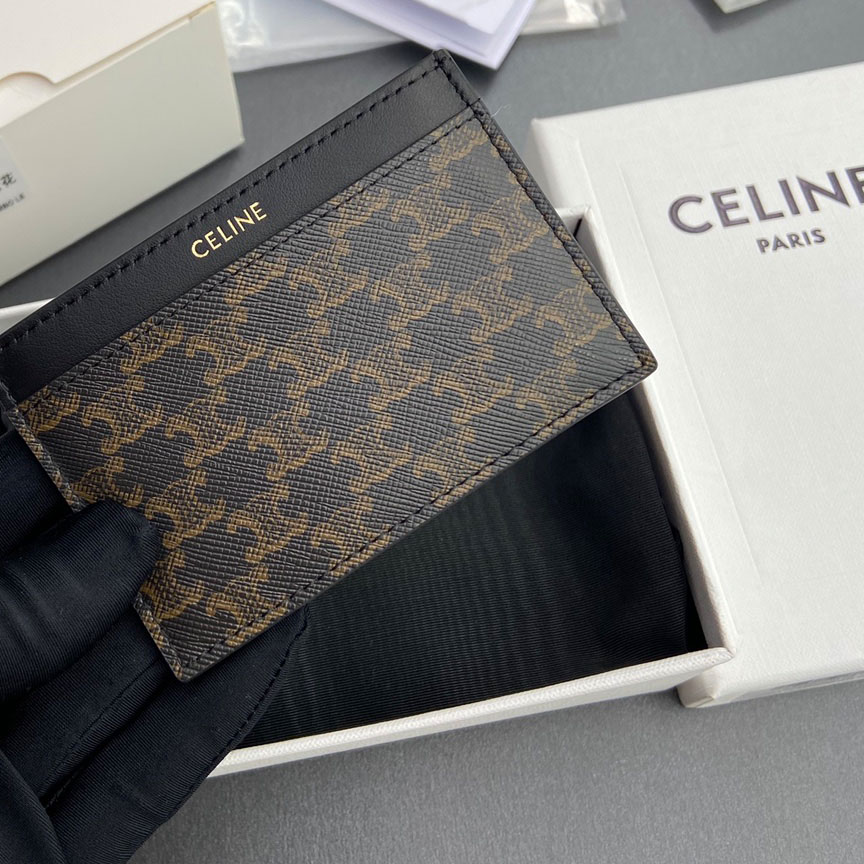 Celine Plain Card Holder IN Triomphe Canvas And Calfskin - DesignerGu