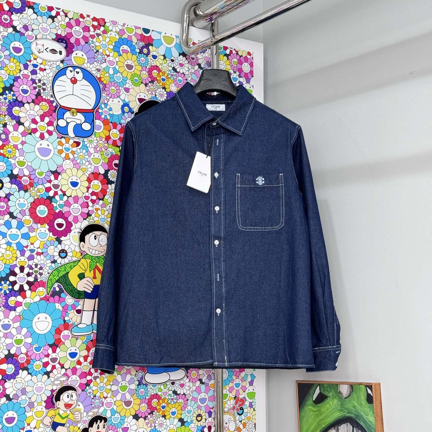 Celine Overshirt In Cotton Denim - DesignerGu