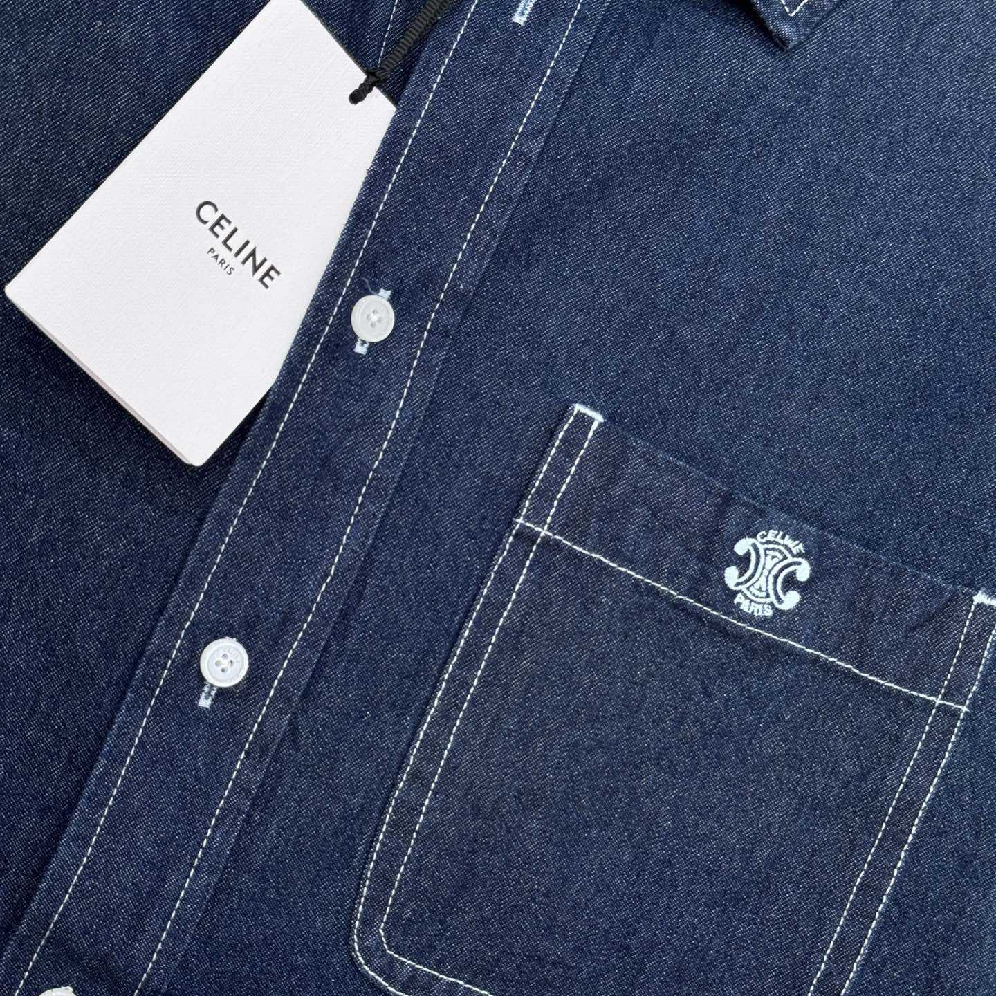 Celine Overshirt In Cotton Denim - DesignerGu