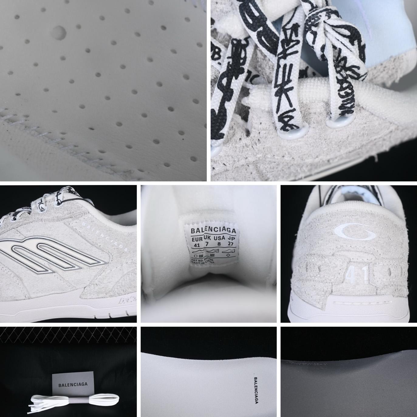 Balenciaga Hamptons Sneaker In Off-white And Black Brushed Suede Cowskin - DesignerGu