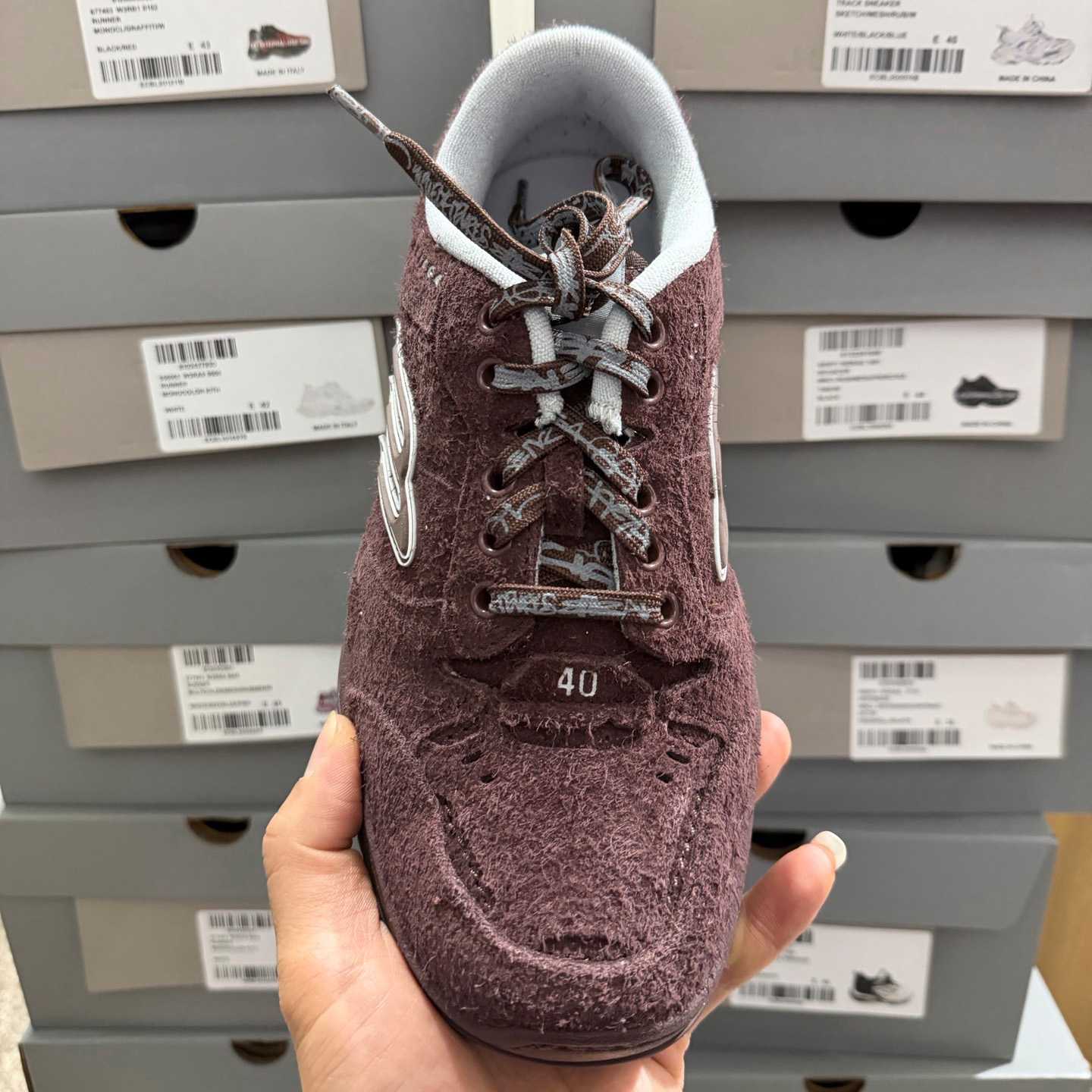 Balenciaga Hamptons Sneaker In Dark Brown And Beige Brushed Suede Cowskin - DesignerGu