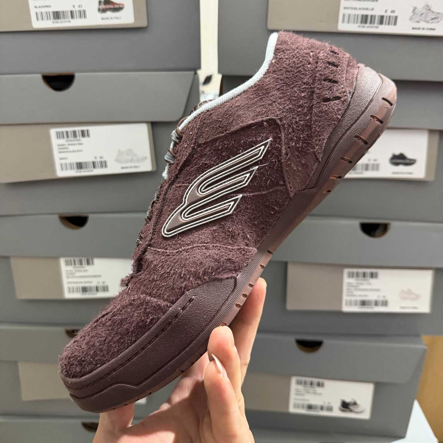 Balenciaga Hamptons Sneaker In Dark Brown And Beige Brushed Suede Cowskin - DesignerGu