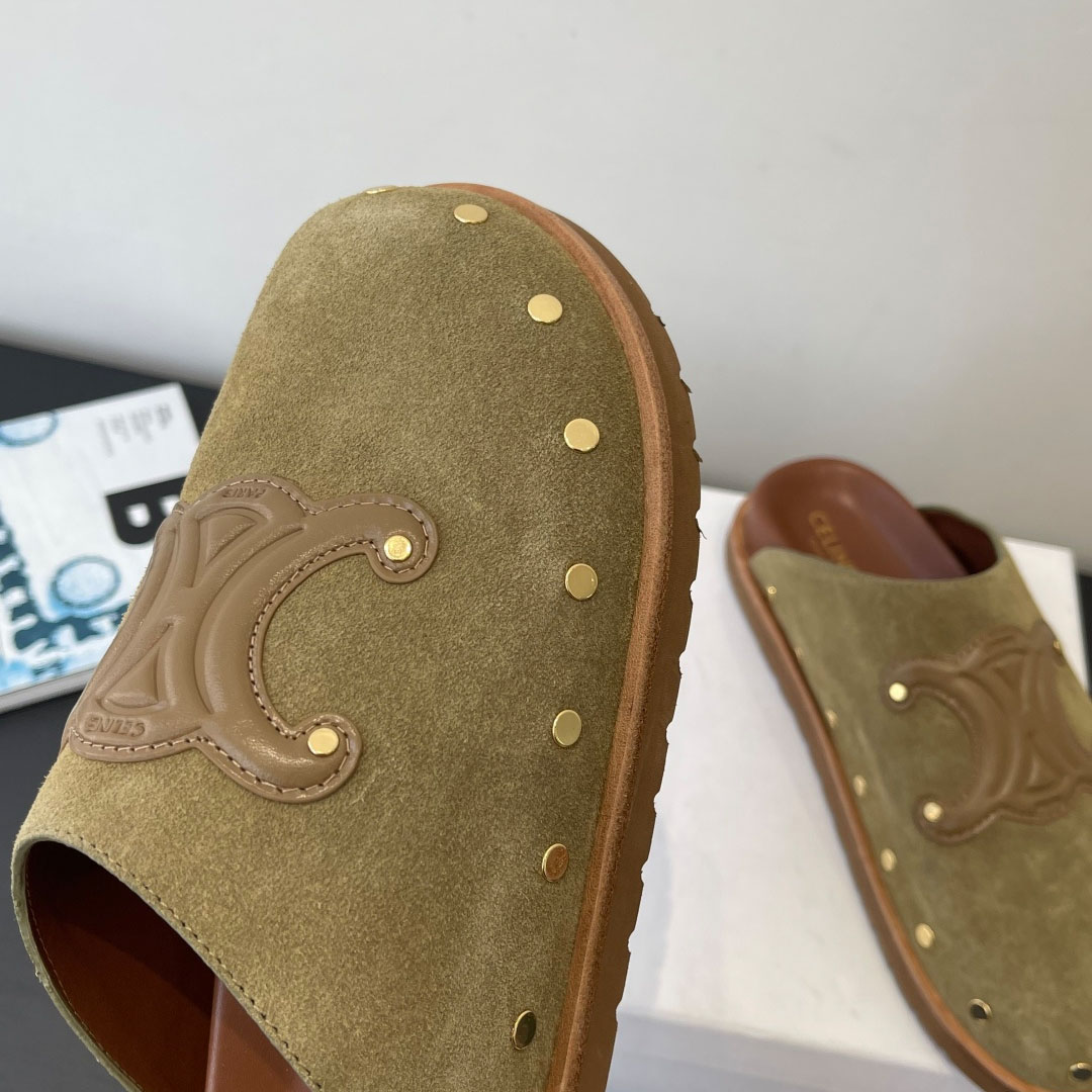 CELINE PITEA CLOG IN Suede Calfskin - DesignerGu