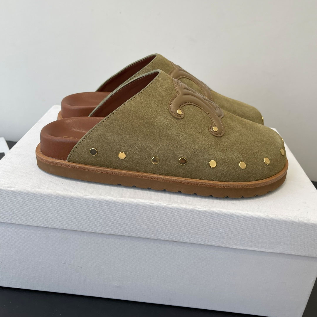 CELINE PITEA CLOG IN Suede Calfskin - DesignerGu