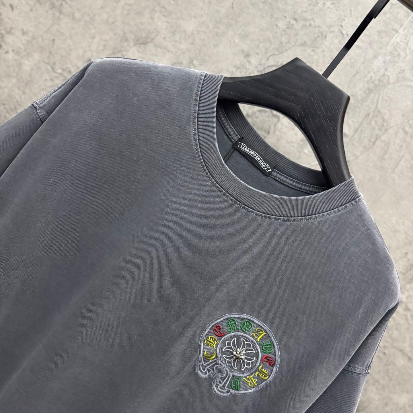 Chrome Hearts Horseshoe Cross Lips Patch Embroidered Crewneck Tee 'Grey' - DesignerGu