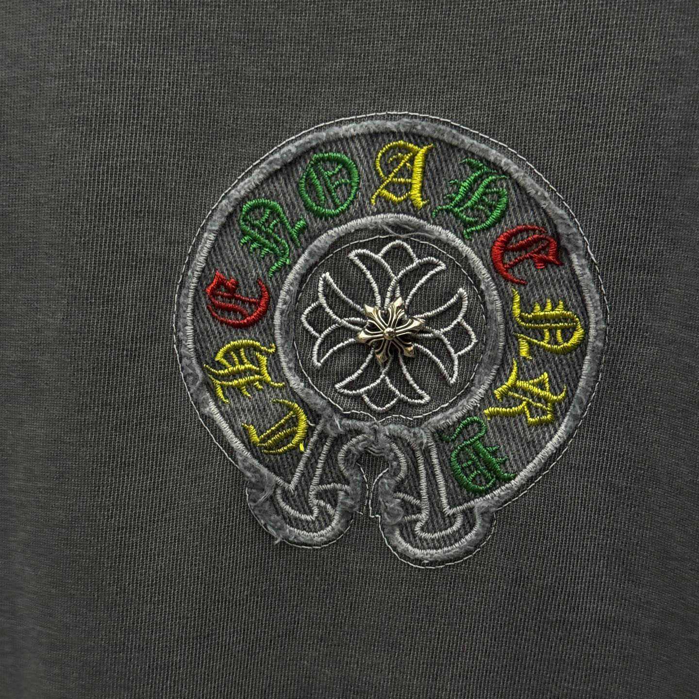 Chrome Hearts Horseshoe Cross Lips Patch Embroidered Crewneck Tee 'Grey' - DesignerGu