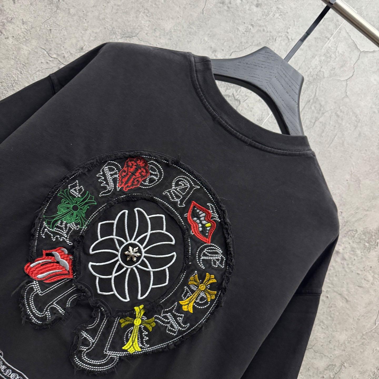 Chrome Hearts Horseshoe Cross Lips Patch Embroidered Crewneck Tee 'Black' - DesignerGu