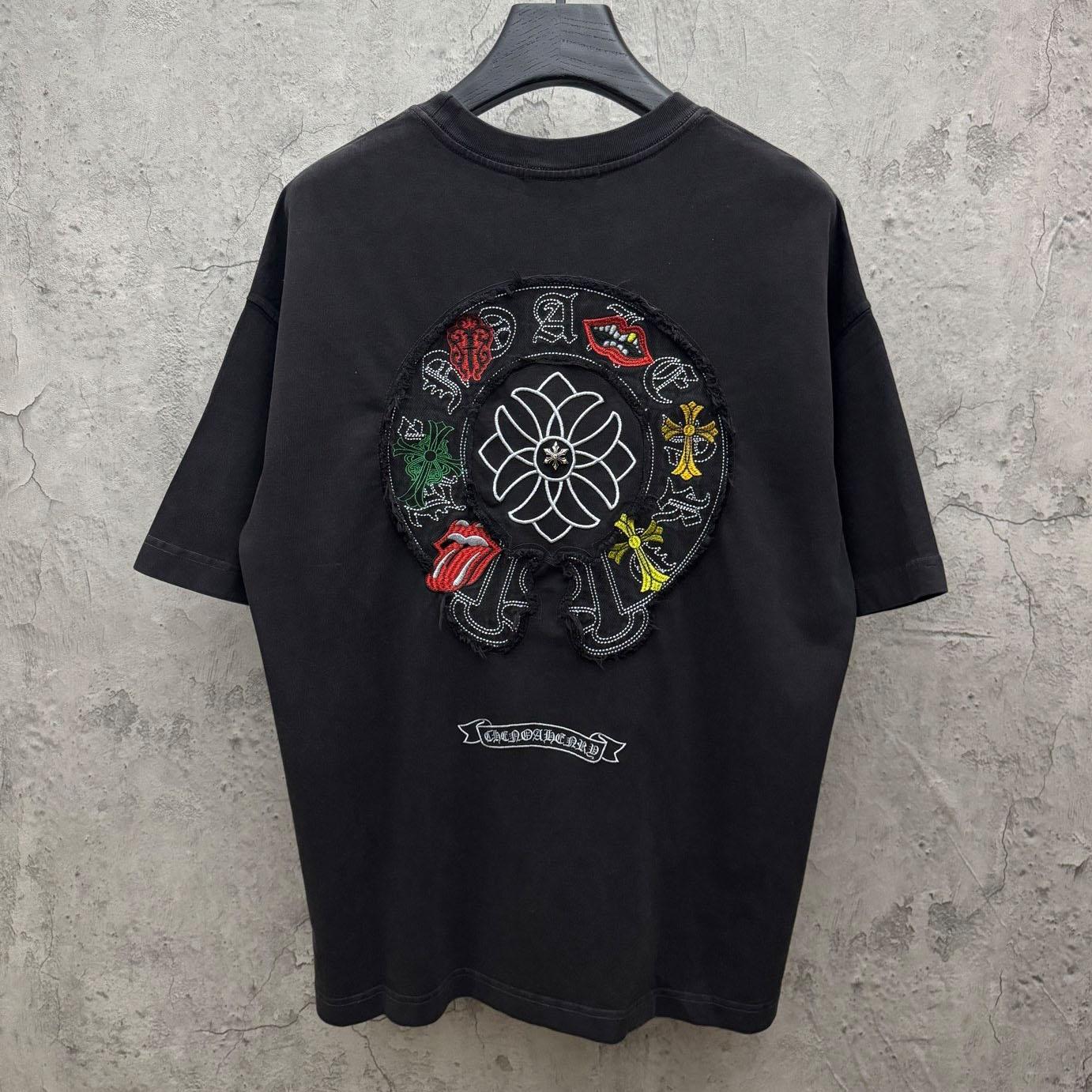 Chrome Hearts Horseshoe Cross Lips Patch Embroidered Crewneck Tee 'Black' - DesignerGu
