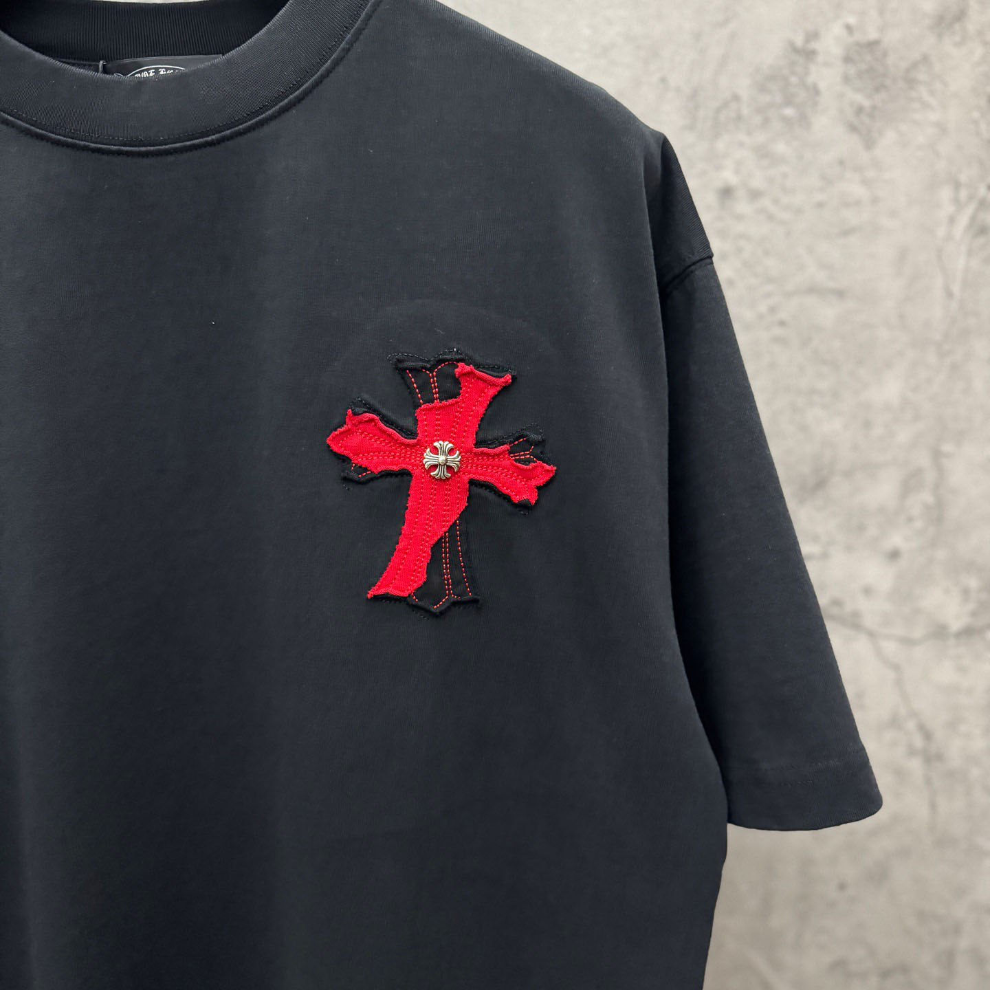 Chrome Hearts Large Cross Patch Embroidered Crew Neck Short Sleeve T-Shirt 'Black' - DesignerGu