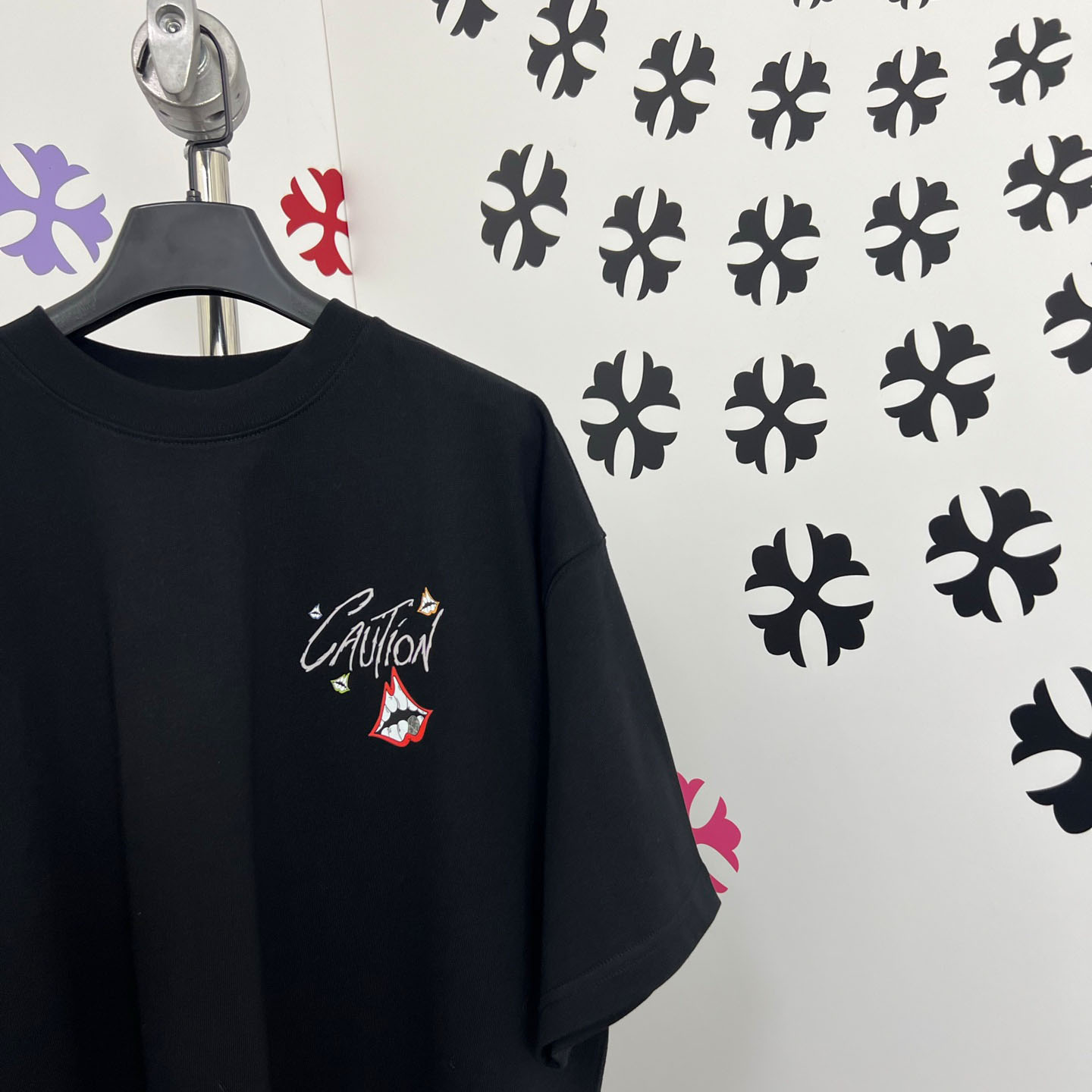 Chrome Hearts Double-Sided CAUTION Script Lips Cross Print Tee - DesignerGu