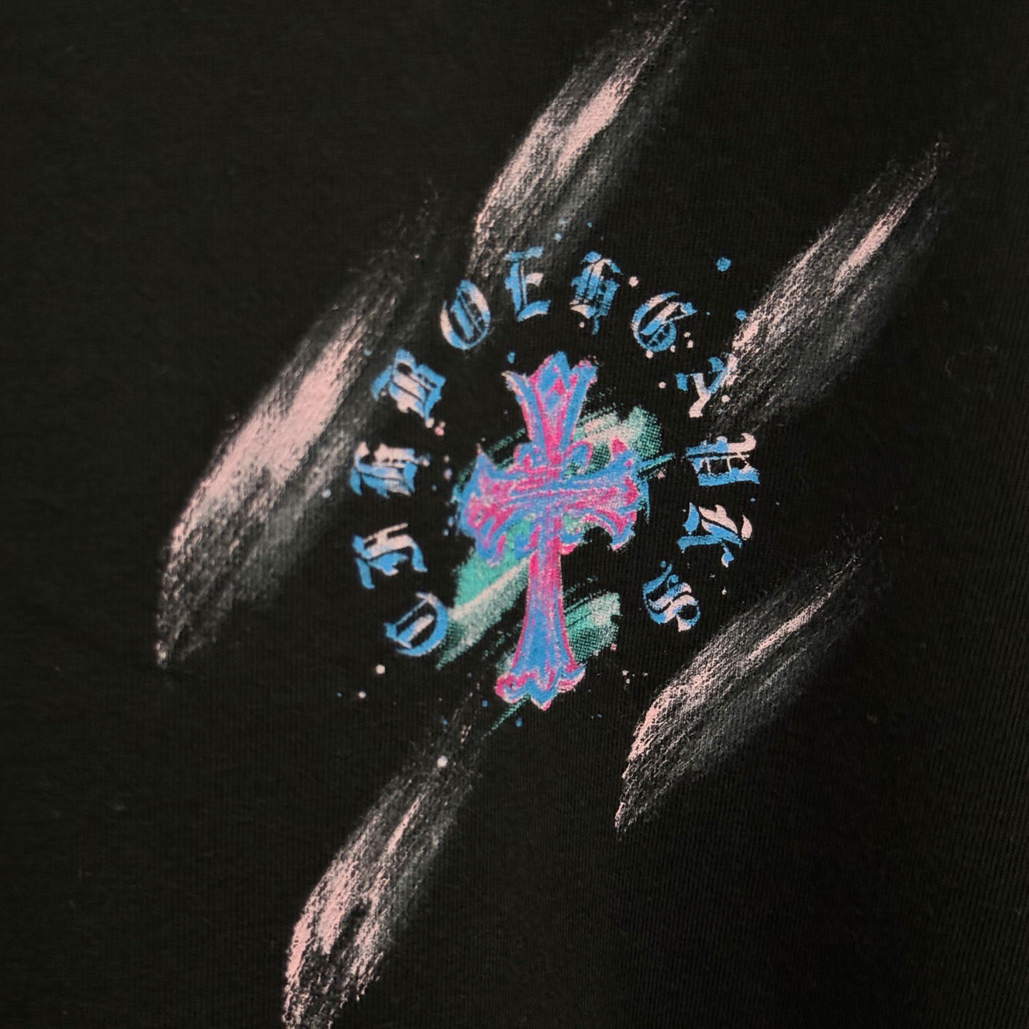 Chrome Hearts Watercolor Graffiti Cross Print Crew Neck T-Shirt - DesignerGu