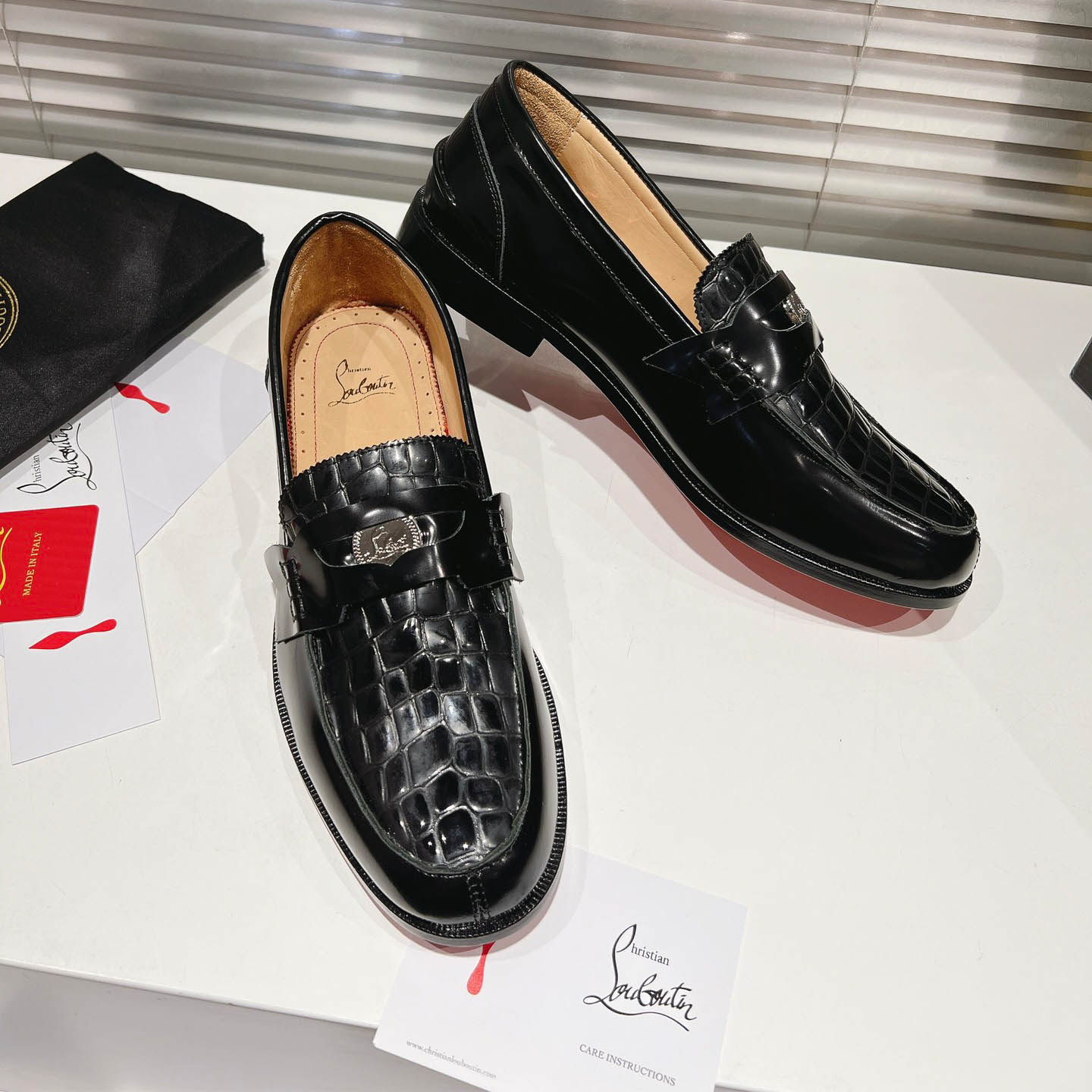 Christian Louboutin Chambelimoc Alligator-Print Embossed Loafers - DesignerGu