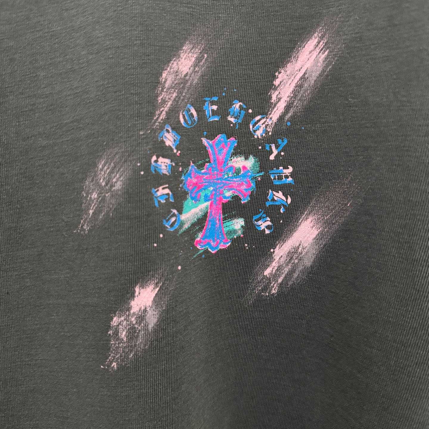 Chrome Hearts Watercolor Graffiti Cross Print Crew Neck T-Shirt - DesignerGu