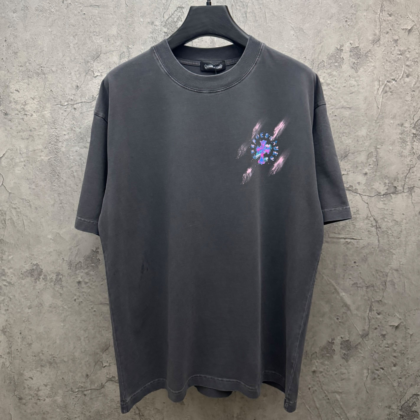 Chrome Hearts Watercolor Graffiti Cross Print Crew Neck T-Shirt - DesignerGu