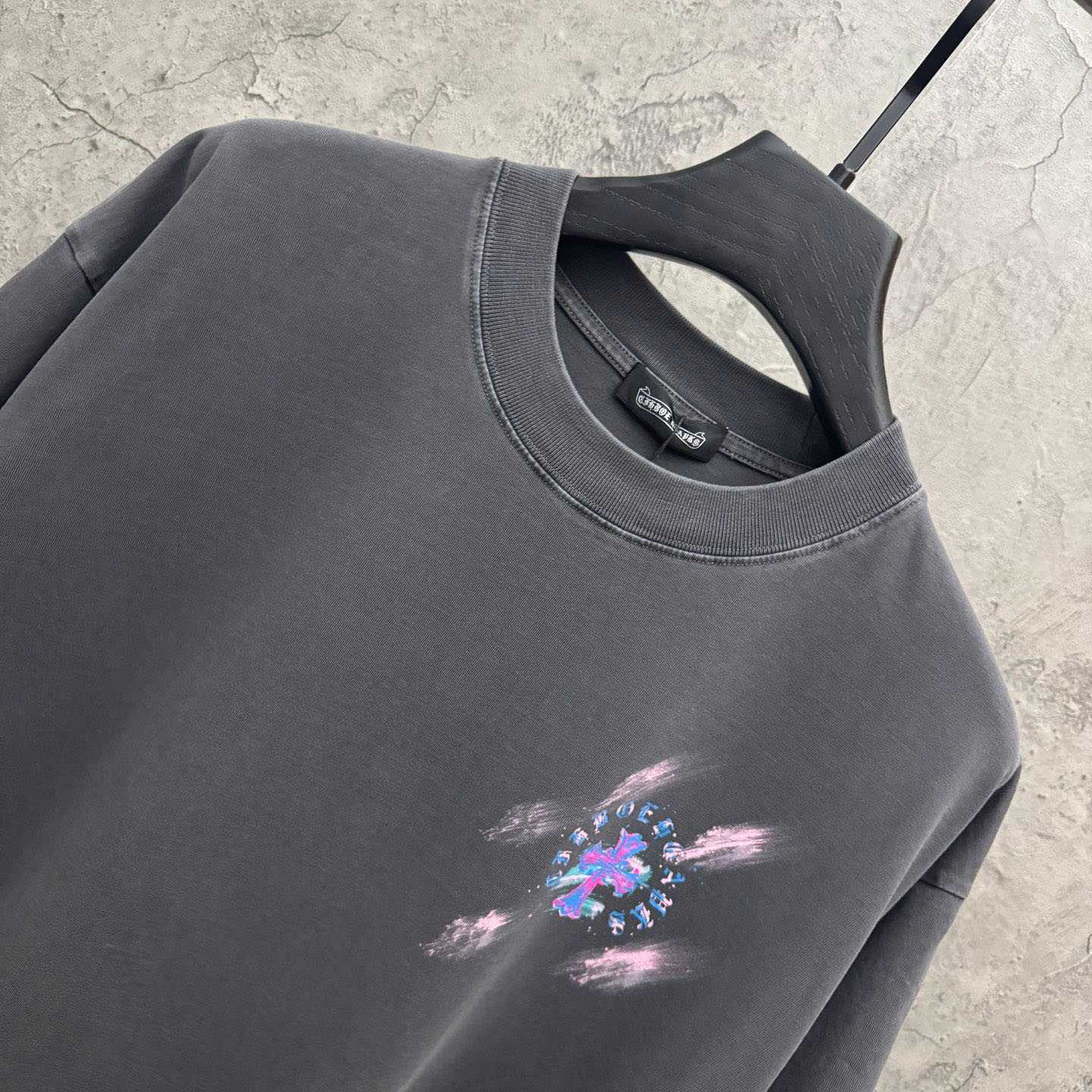 Chrome Hearts Watercolor Graffiti Cross Print Crew Neck T-Shirt - DesignerGu