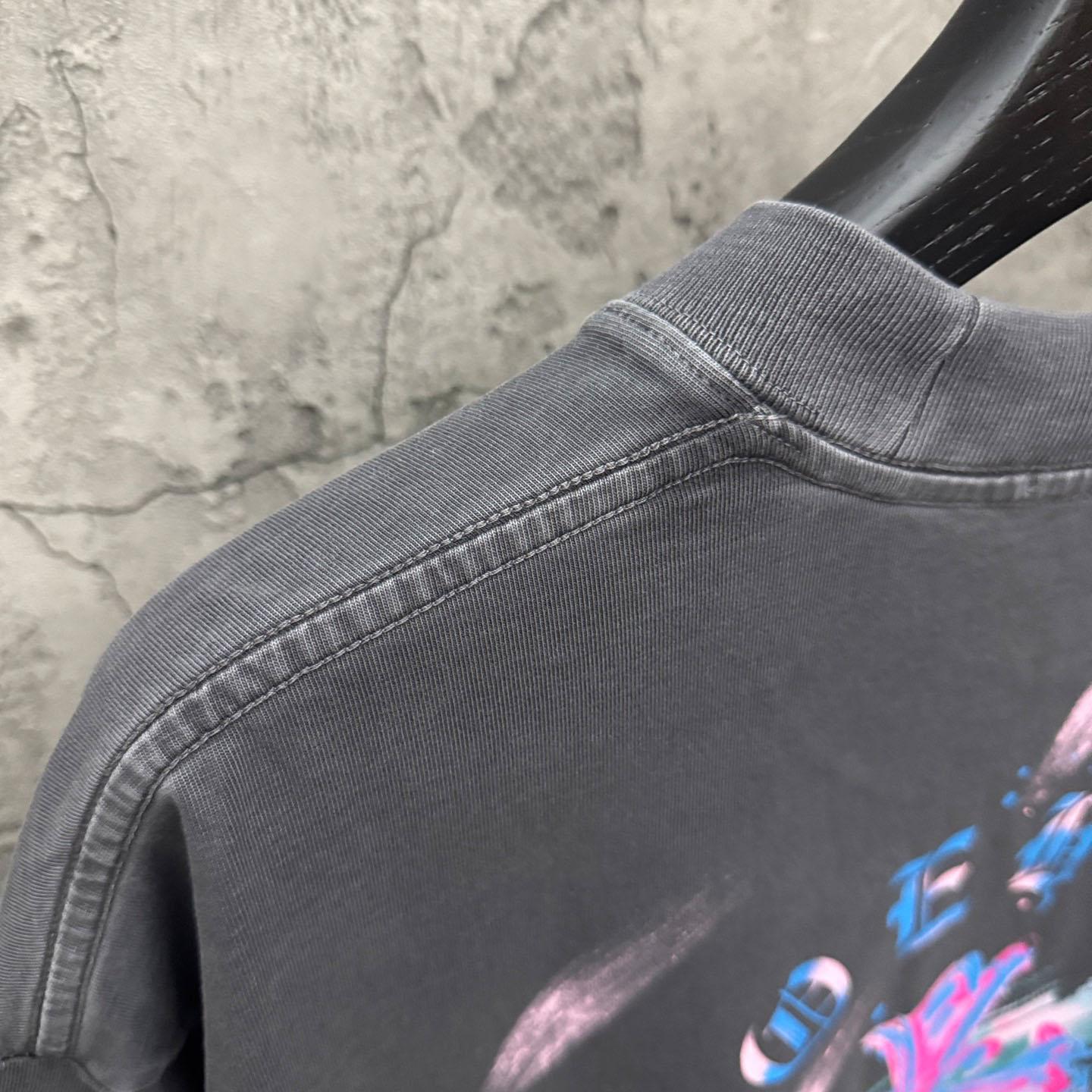 Chrome Hearts Watercolor Graffiti Cross Print Crew Neck T-Shirt - DesignerGu