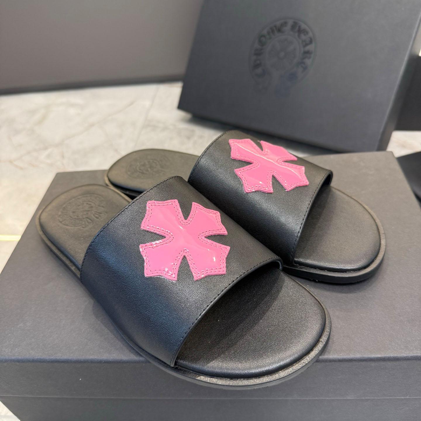 Chrome Hearts Pink Patent Plus Patch Slide Slippers - DesignerGu