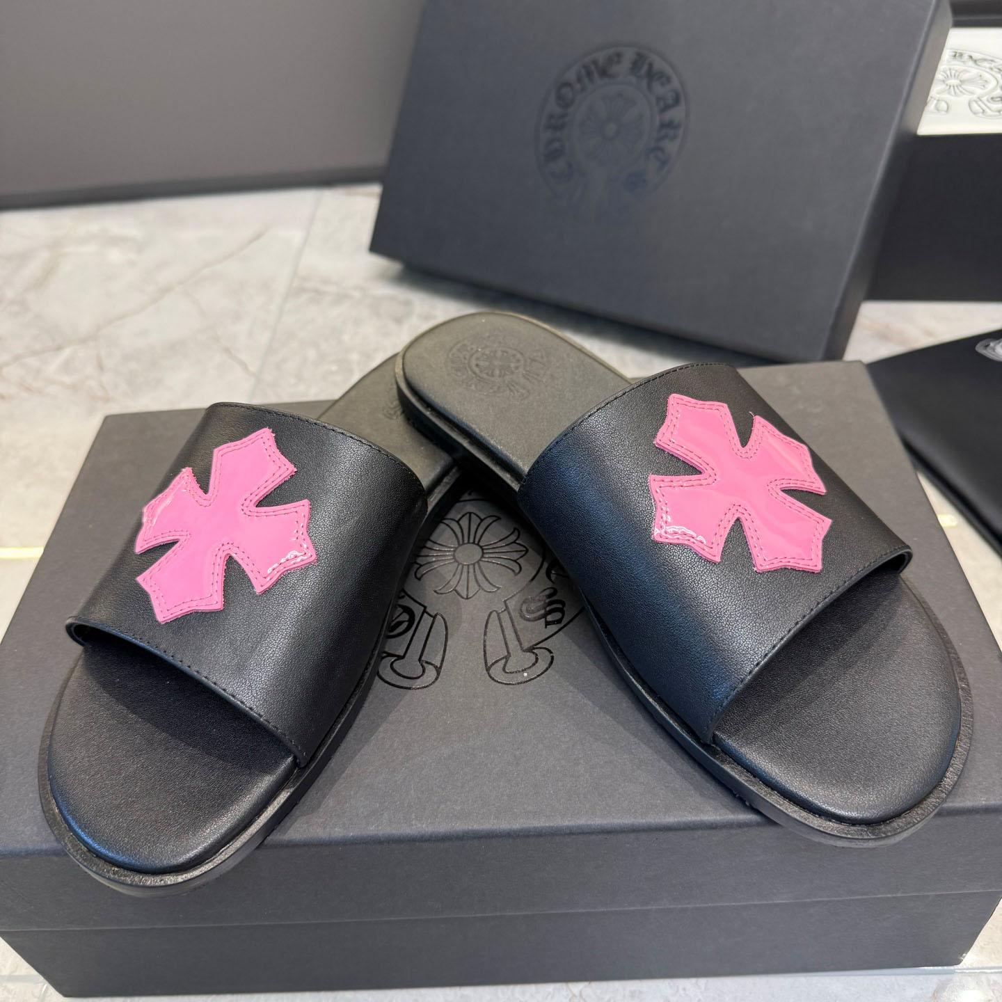 Chrome Hearts Pink Patent Plus Patch Slide Slippers - DesignerGu