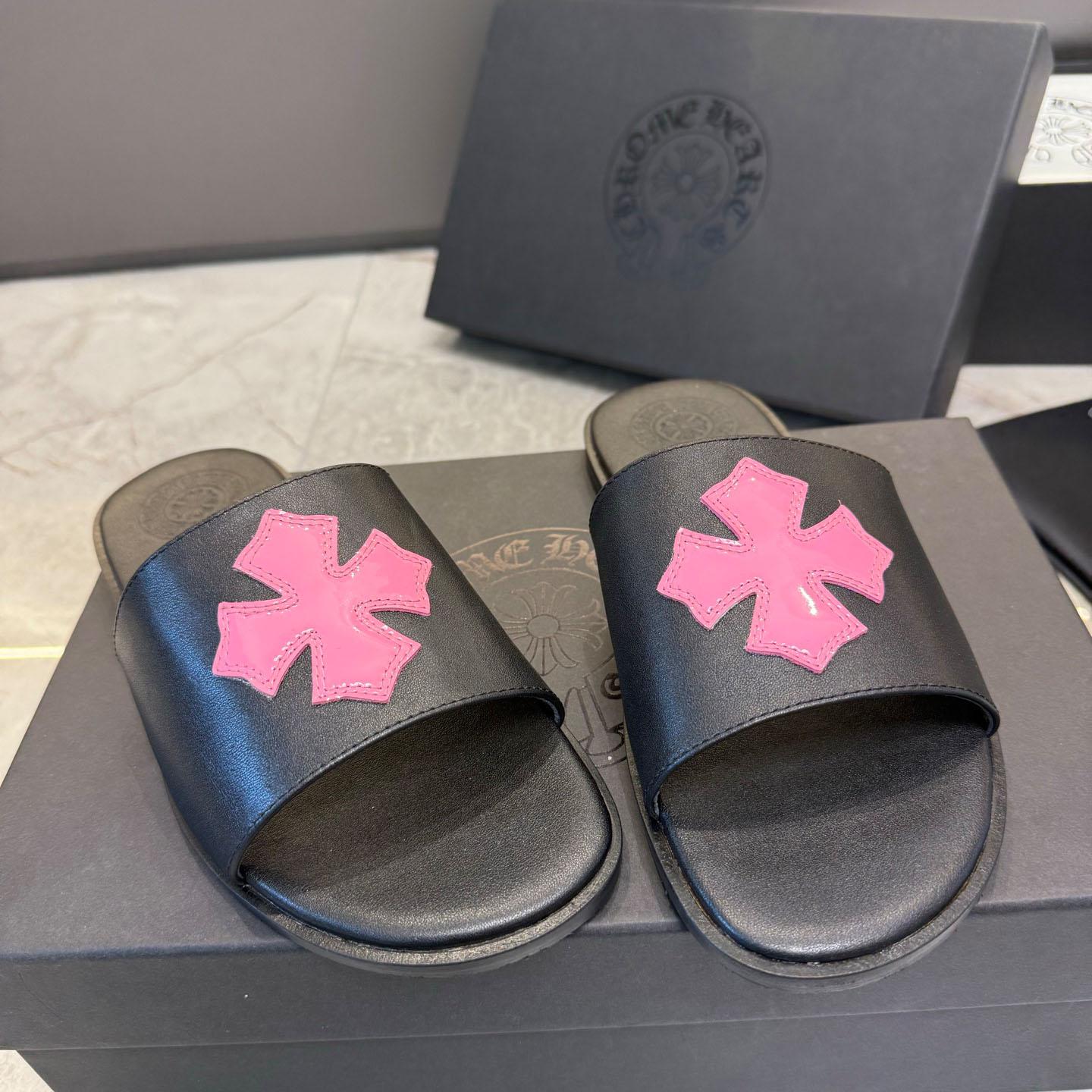 Chrome Hearts Pink Patent Plus Patch Slide Slippers - DesignerGu