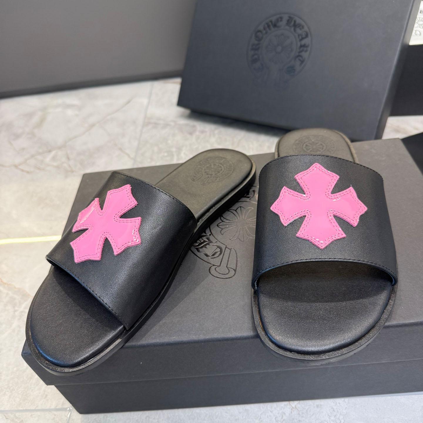 Chrome Hearts Pink Patent Plus Patch Slide Slippers - DesignerGu