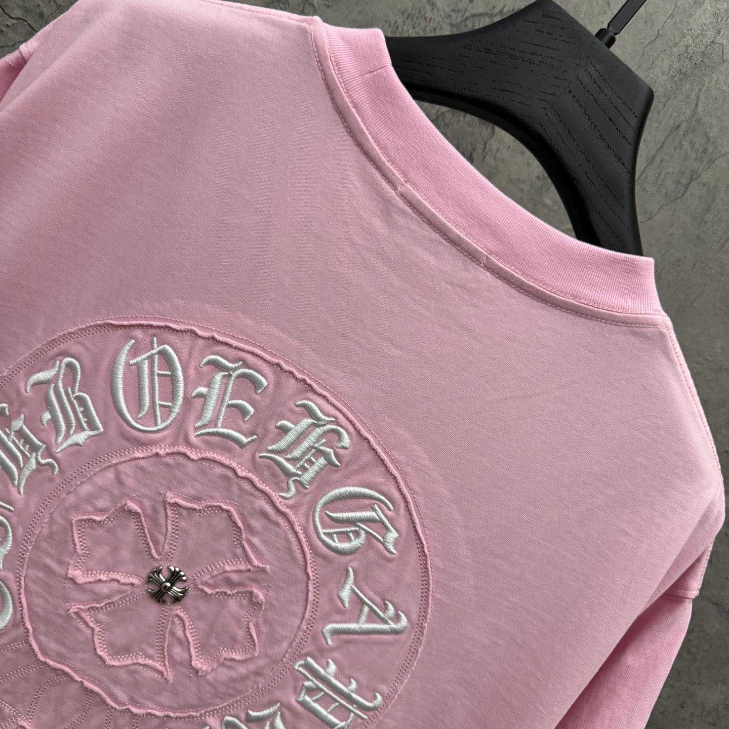 Chrome Hearts Pink Sanskrit Horseshoe Embroidered  T-Shirt - DesignerGu