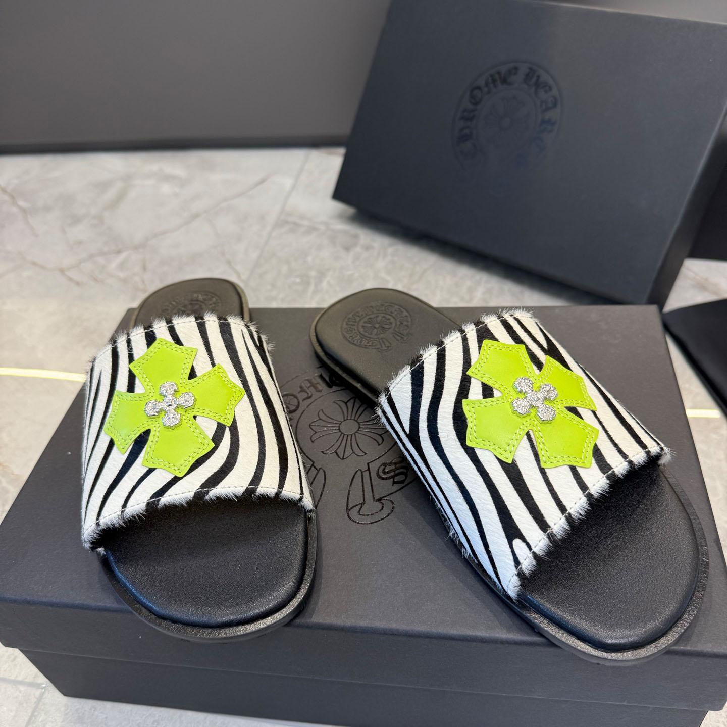 Chrome Hearts Cowhide Leather Slide Silver Accent  - DesignerGu