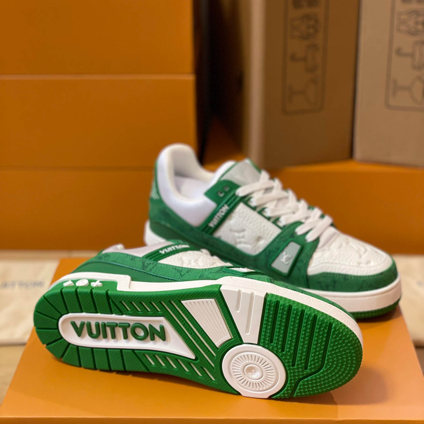 Louis Vuitton Trainer 'Green Monogram Denim' - DesignerGu
