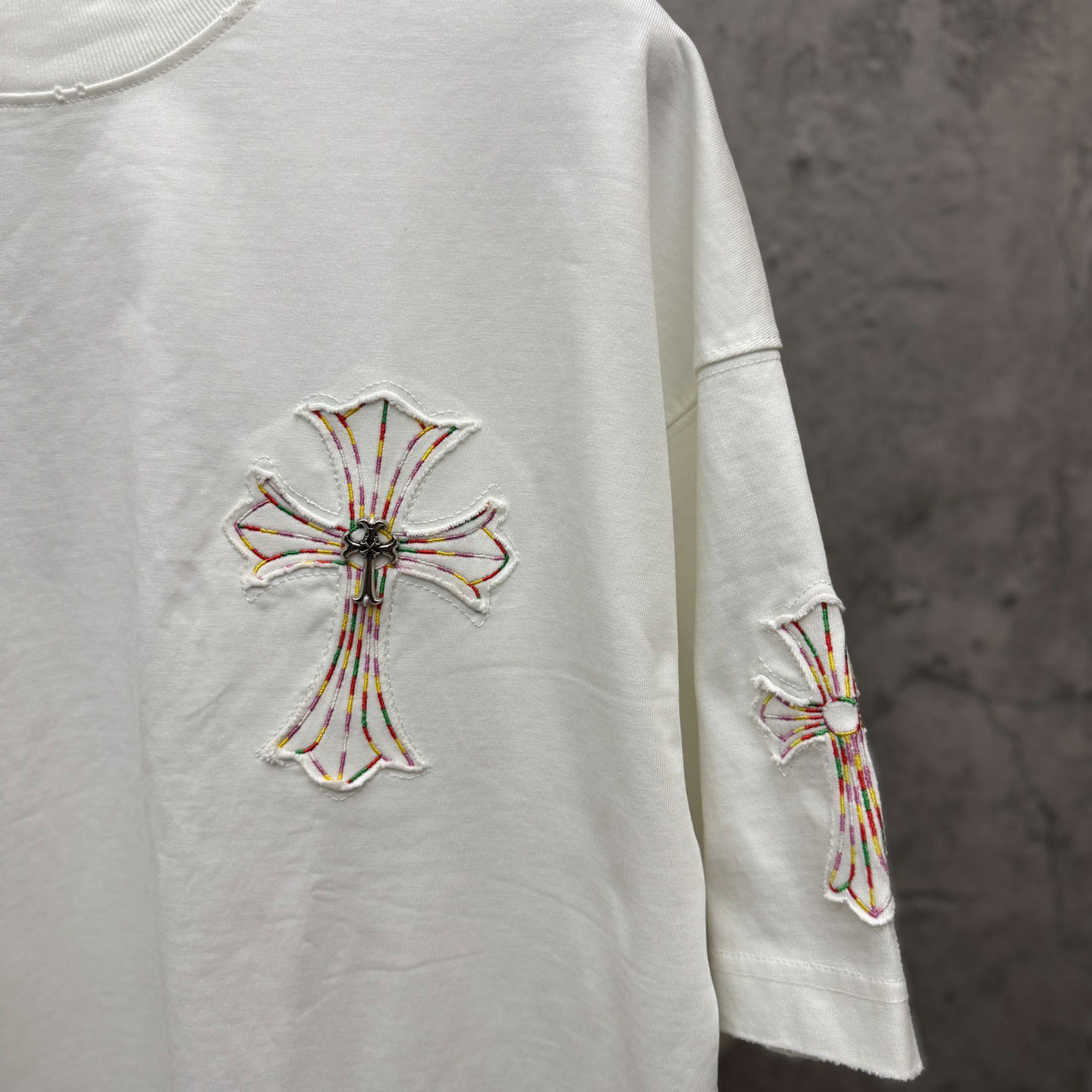 Chrome Hearts Cross Patch Embroidered Crewneck Tee 'White' - DesignerGu