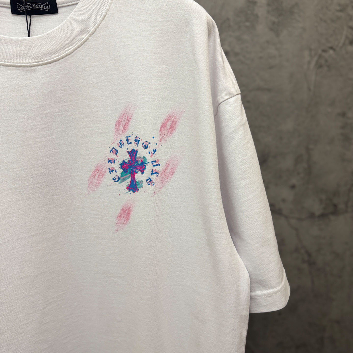 Chrome Hearts Watercolor Graffiti Cross Print Crew Neck T-Shirt - DesignerGu