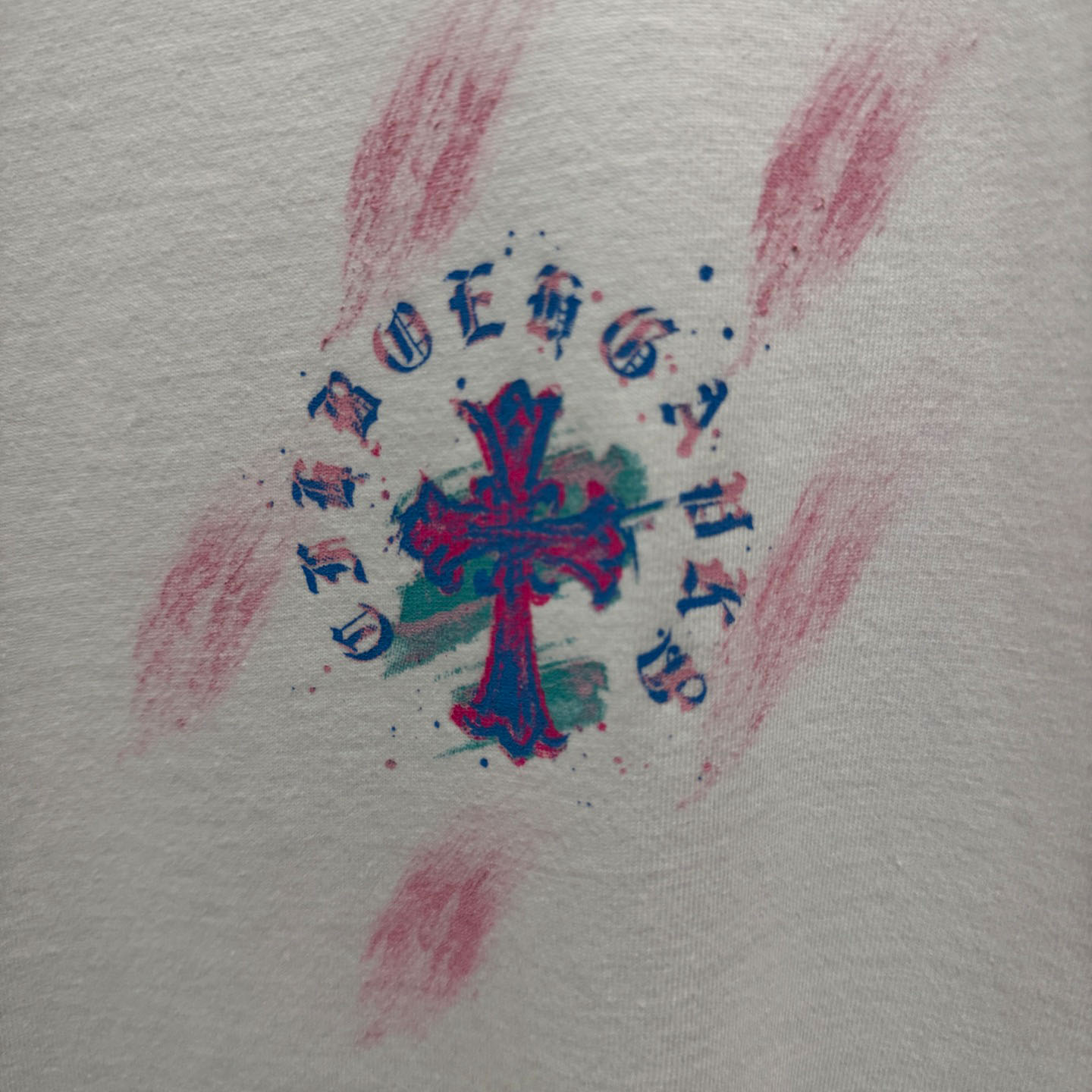 Chrome Hearts Watercolor Graffiti Cross Print Crew Neck T-Shirt - DesignerGu