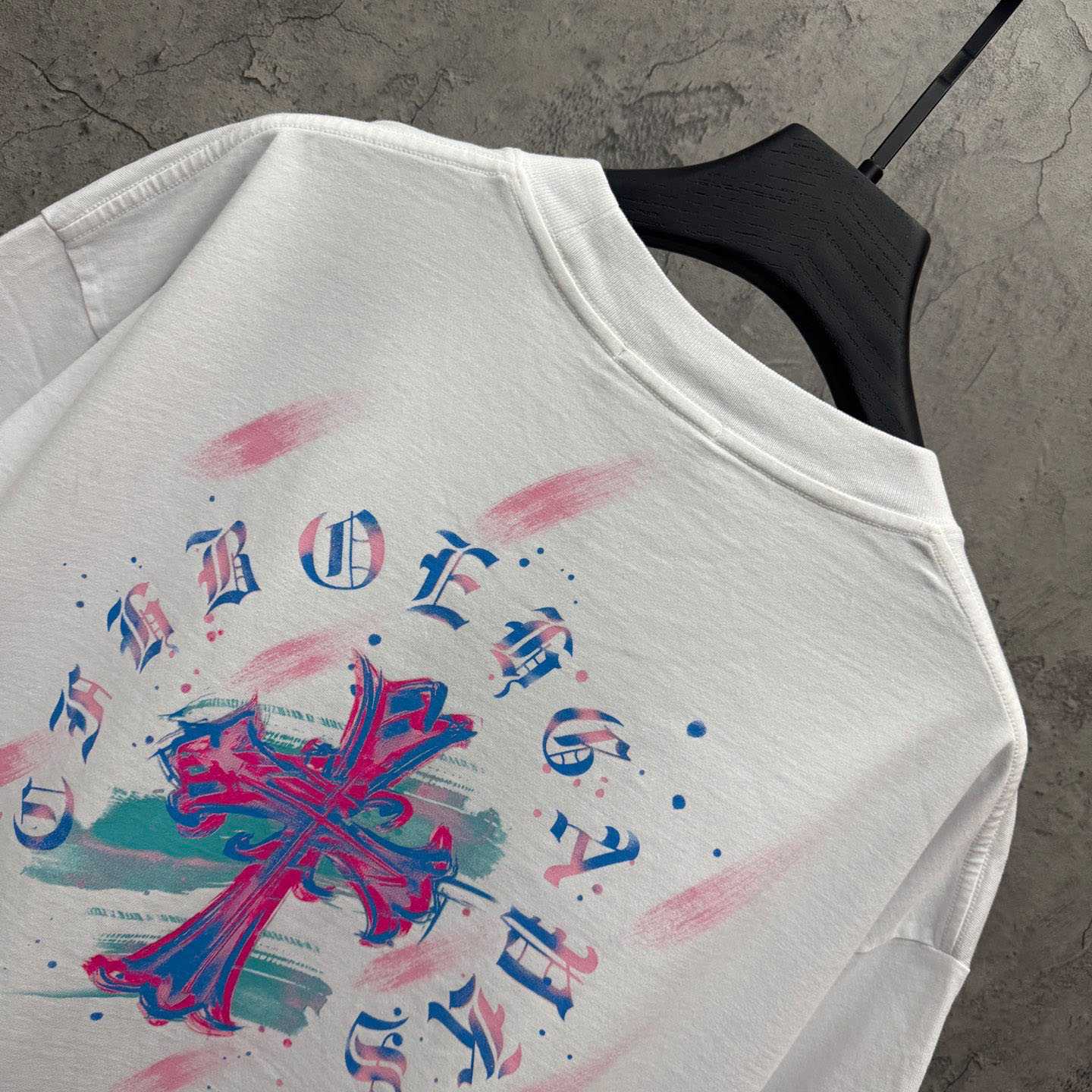 Chrome Hearts Watercolor Graffiti Cross Print Crew Neck T-Shirt - DesignerGu