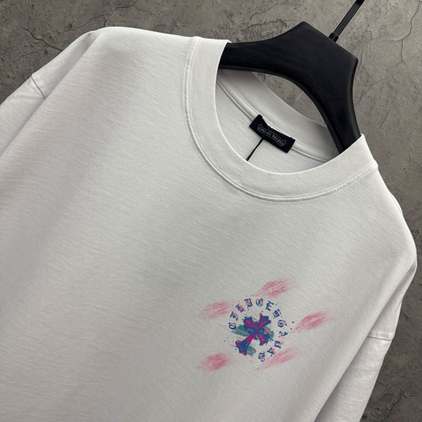 Chrome Hearts Watercolor Graffiti Cross Print Crew Neck T-Shirt - DesignerGu