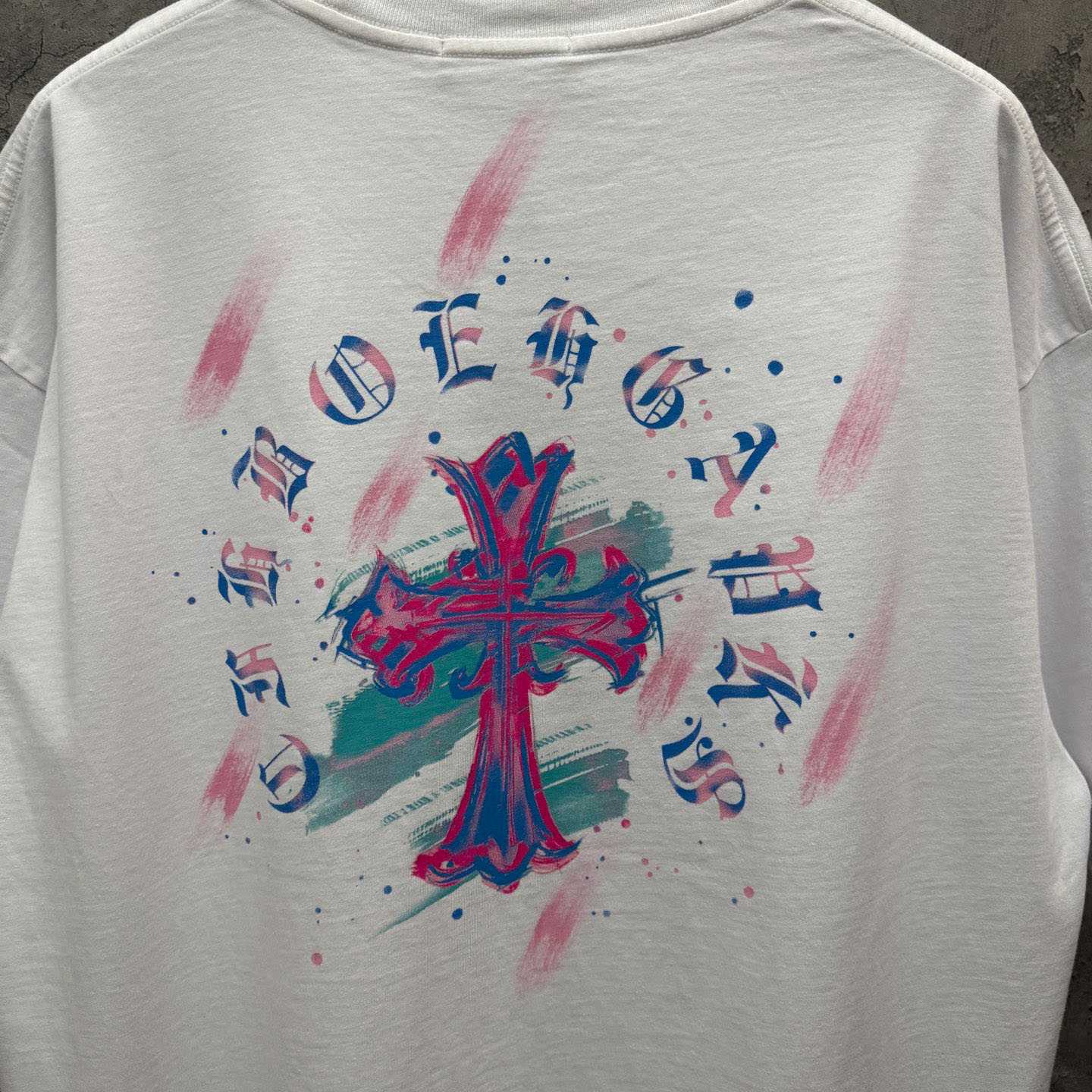 Chrome Hearts Watercolor Graffiti Cross Print Crew Neck T-Shirt - DesignerGu