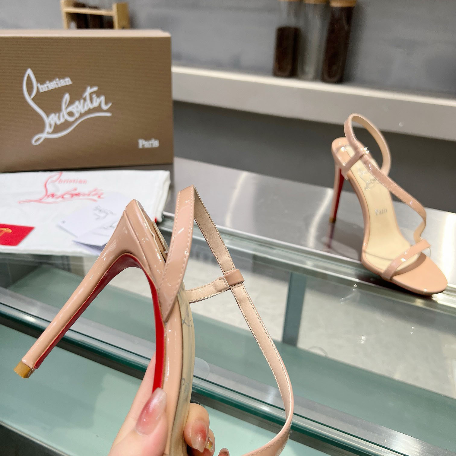 Christian Louboutin Rosa Z  100 mm Sandals  Patent Calf Leather - Blush - DesignerGu