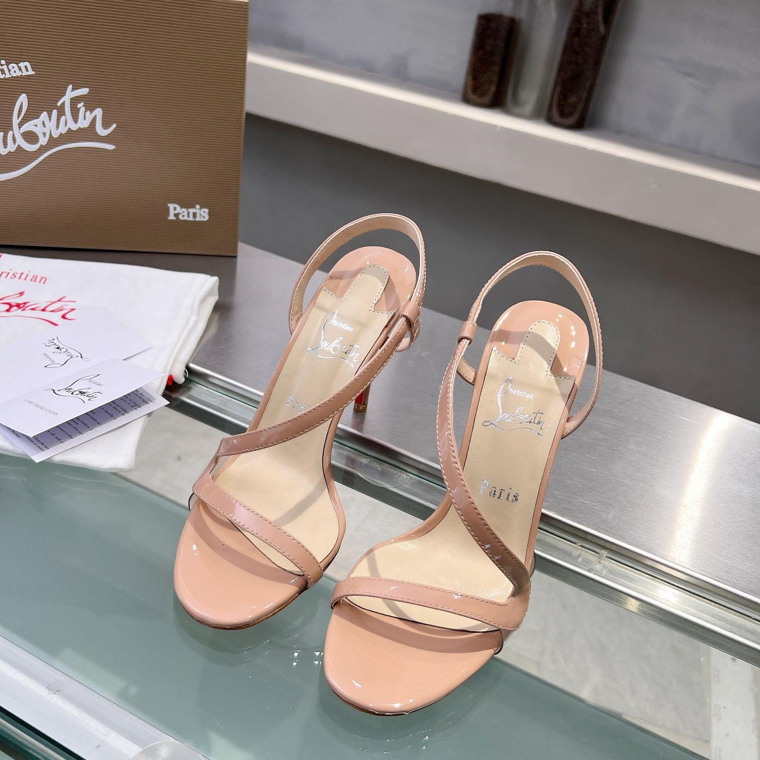 Christian Louboutin Rosa Z  100 mm Sandals  Patent Calf Leather - Blush - DesignerGu