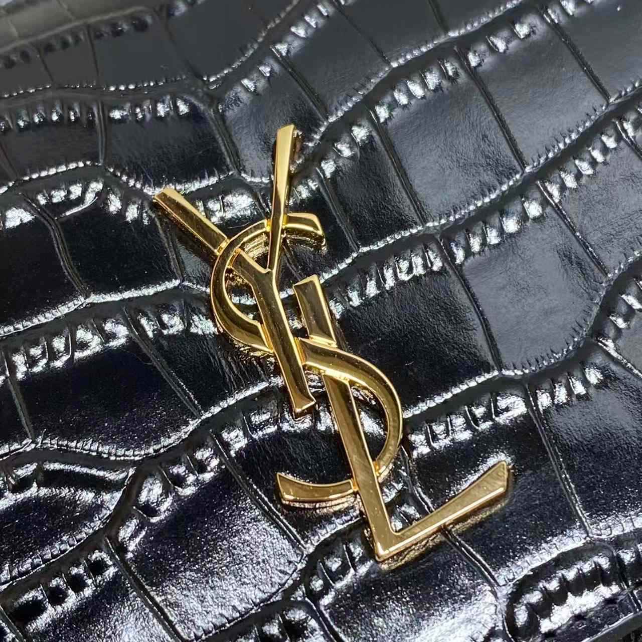 Saint Laurent CASSANDRE Phone Holder In SHINY Crocodile-Embossed Leather - DesignerGu