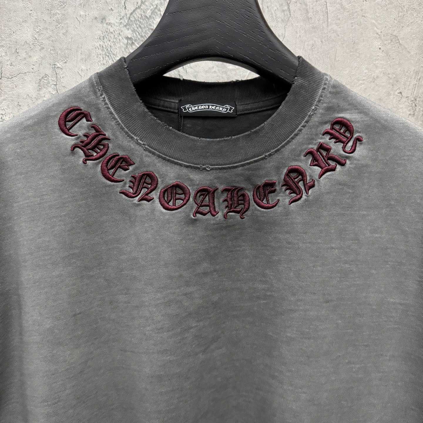 Chrome Hearts Grey Hand-Embroidered Distressed Cross  Crewneck Tee - DesignerGu