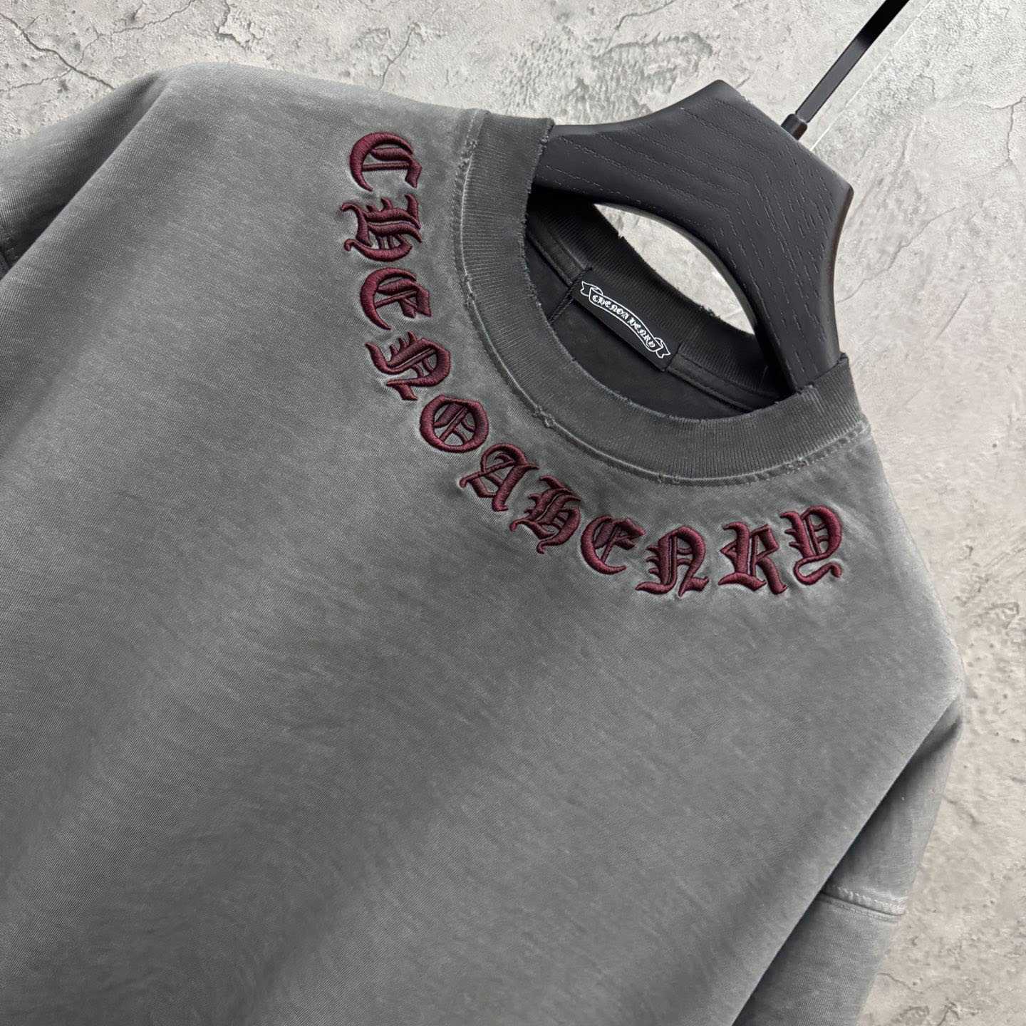 Chrome Hearts Grey Hand-Embroidered Distressed Cross  Crewneck Tee - DesignerGu