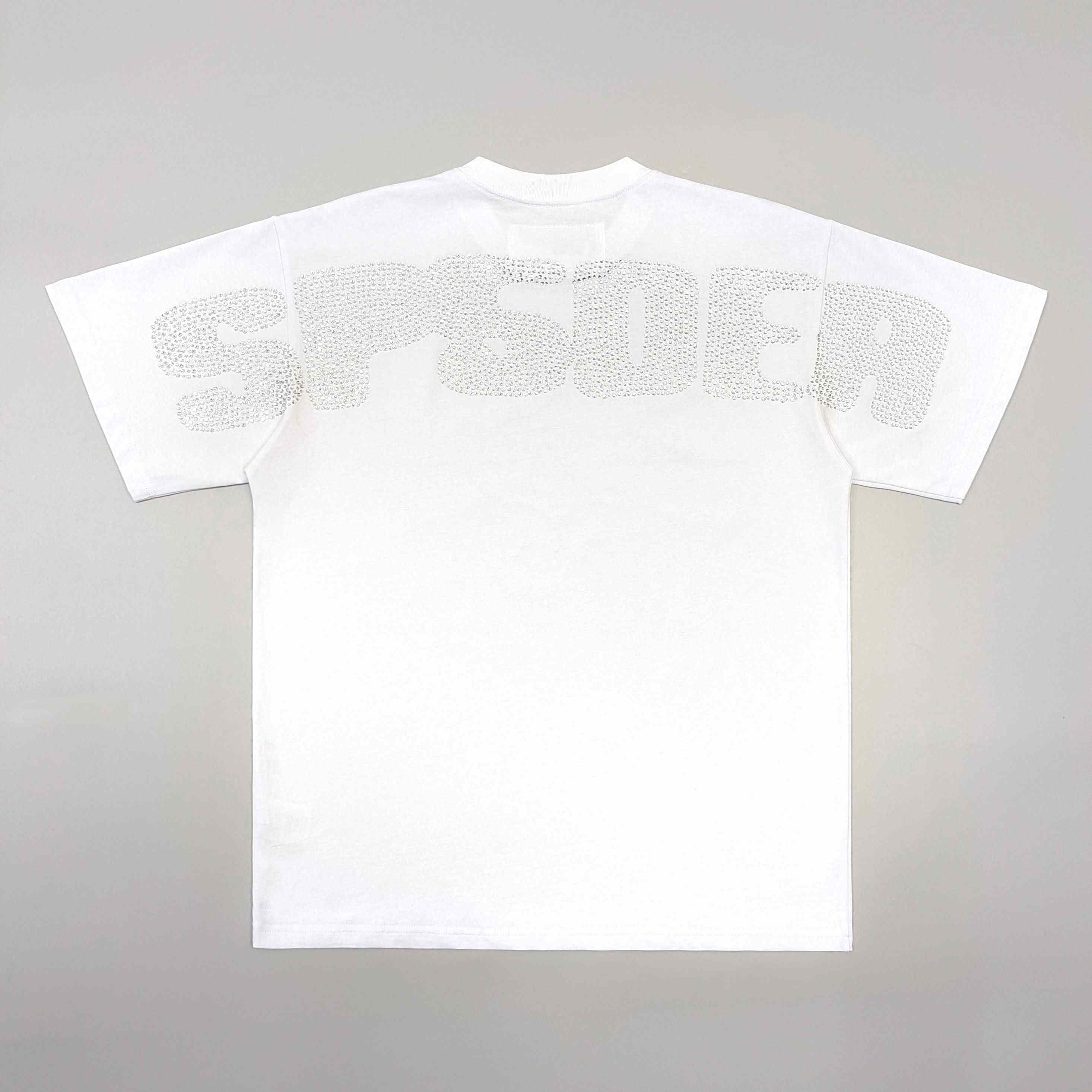 Sp5der Rhinestone Silk Tee 'White' - DesignerGu