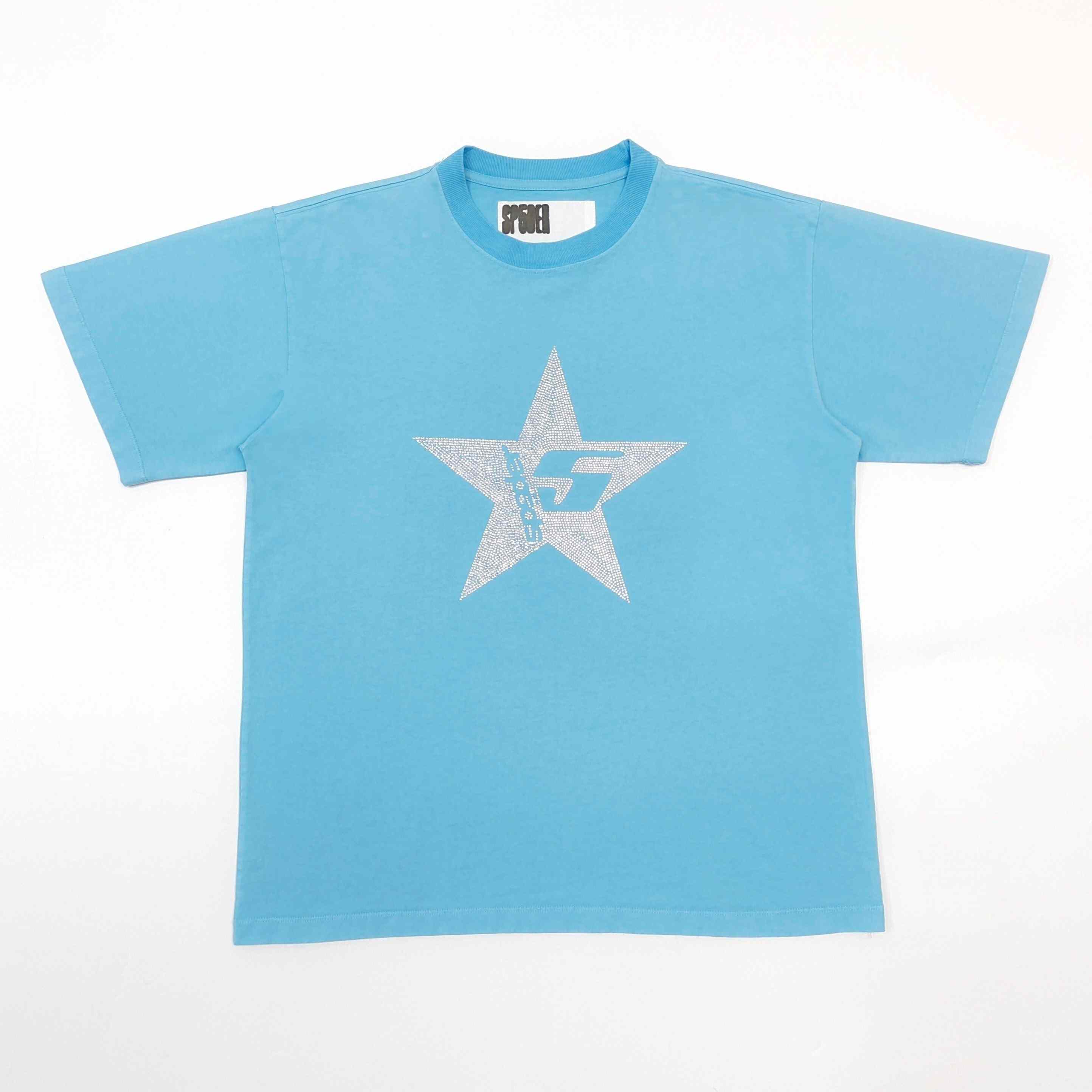 Sp5der Big 5 Star Rhinestone Tee 'Light Blue' - DesignerGu
